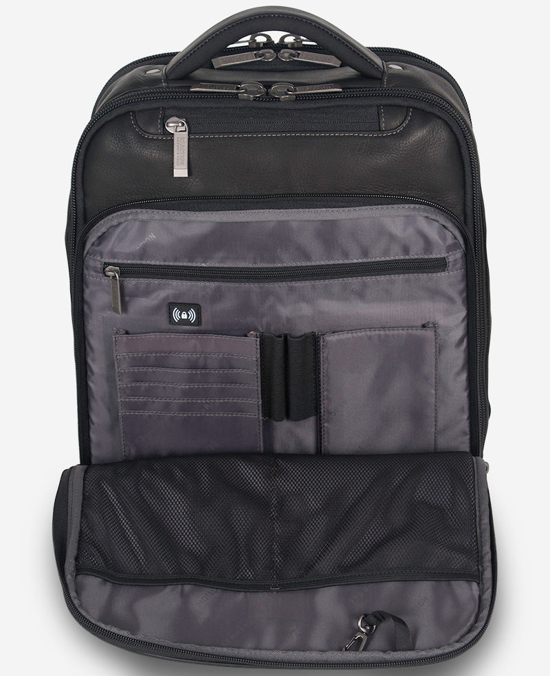 Kenneth Cole Reaction Luggage Colombian Leather Backpack zaino nero in pelle