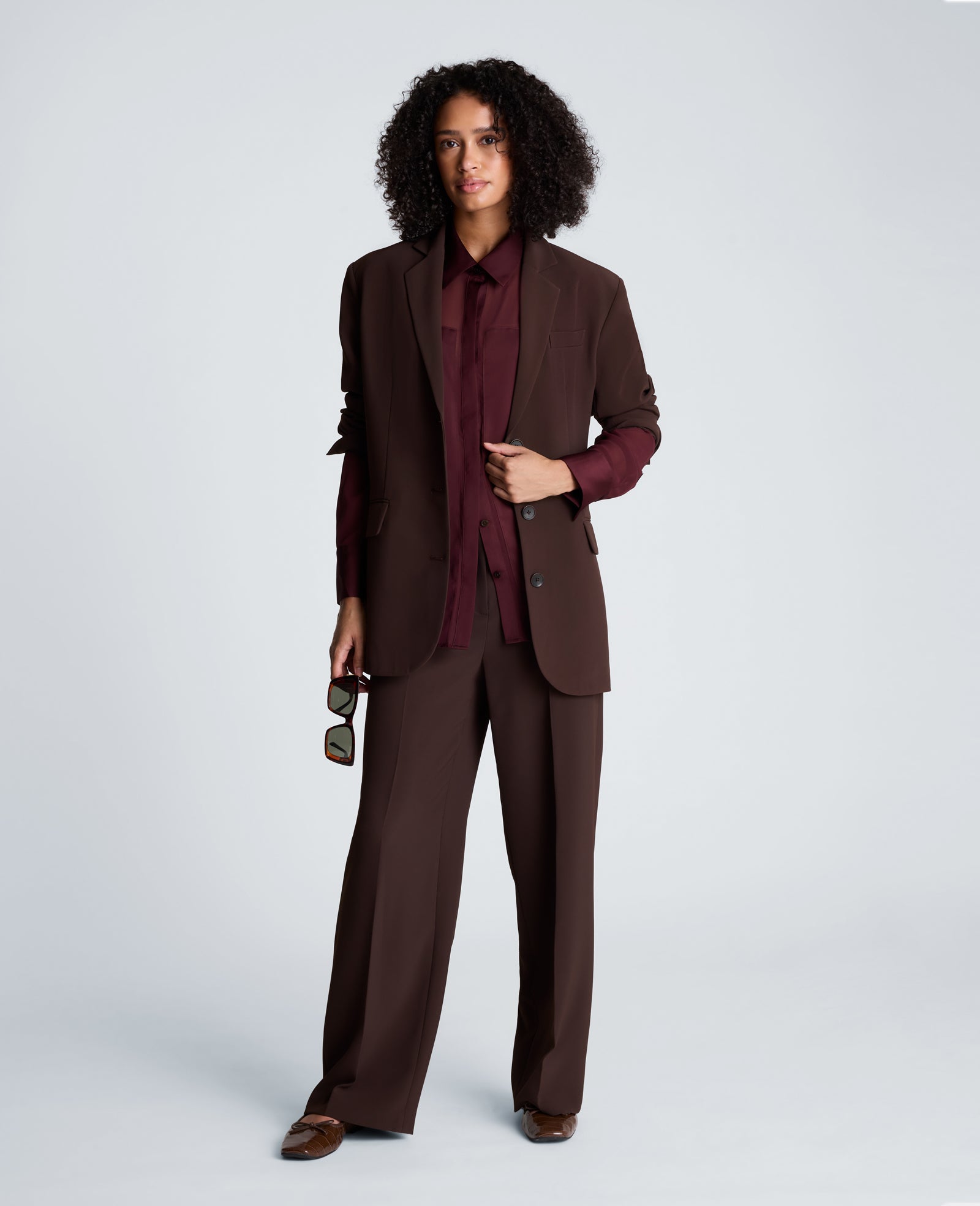 Kenneth Cole Reaction Clothing Fly Front High Rise Wide Leg Pants with Slash Pocket pantaloni Medium Bark vita alta