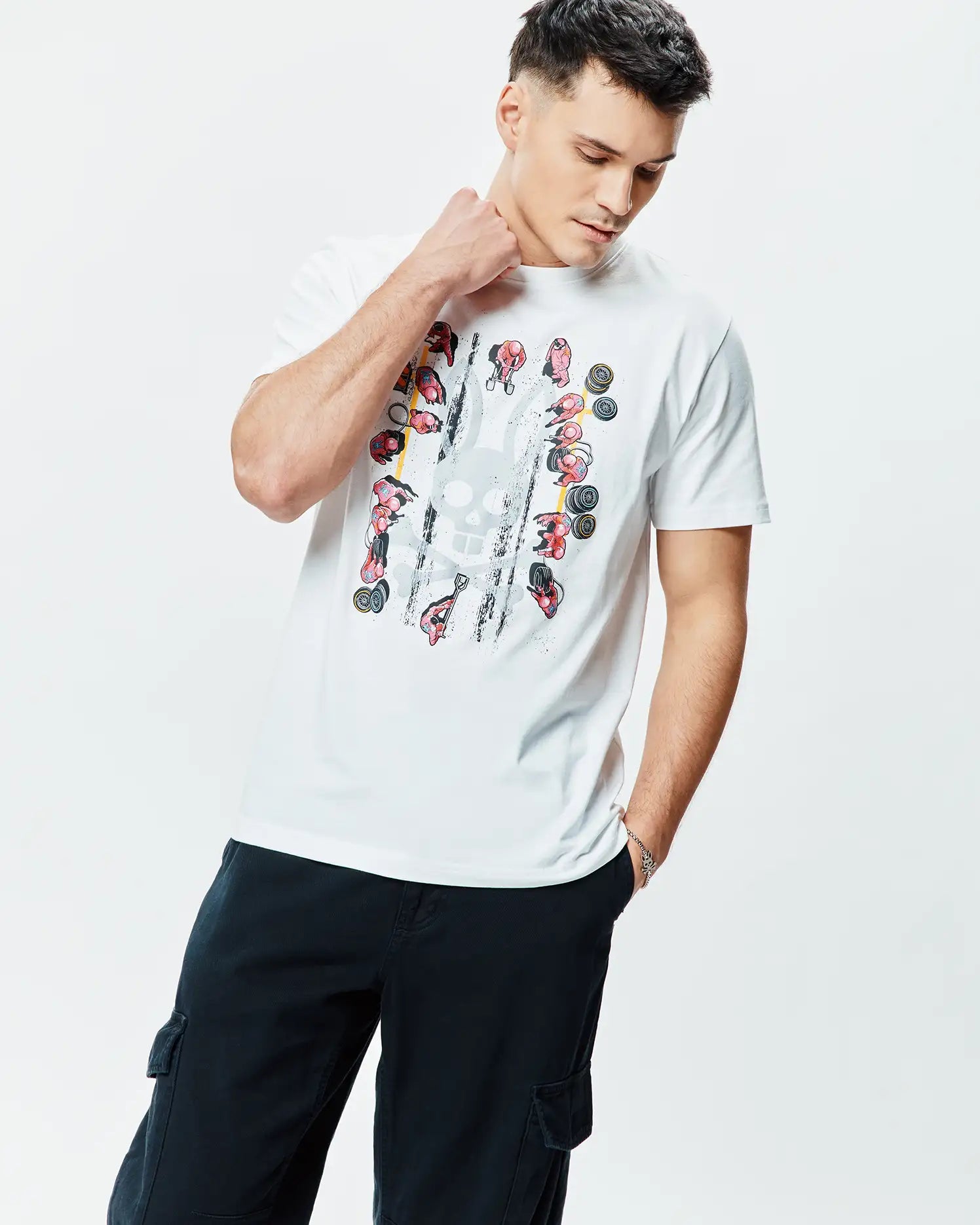 Psycho Bunny Men's Tees MENS RACE BUNNY GRAPHIC TEE MT0200597 T-shirt bianca