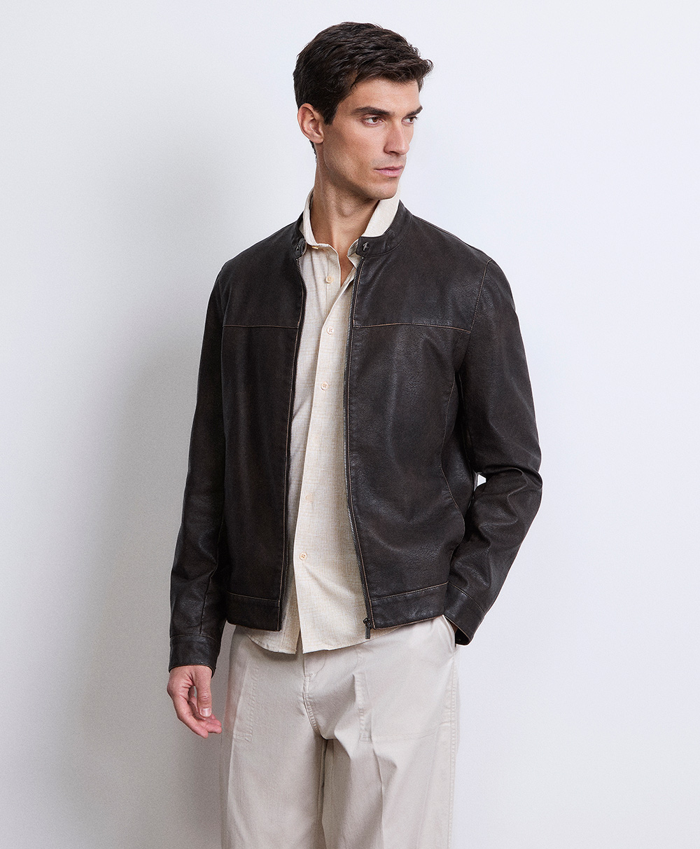 Markup Uomo Giacche & Giubbotti Giubbotto biker effetto vintage giubbotto