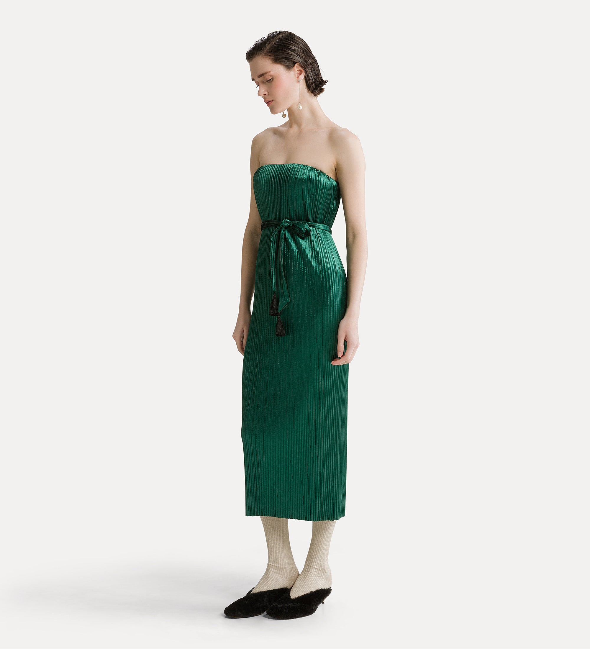 Forte abiti Plissé Column Dress abito jade in jersey effetto velluto