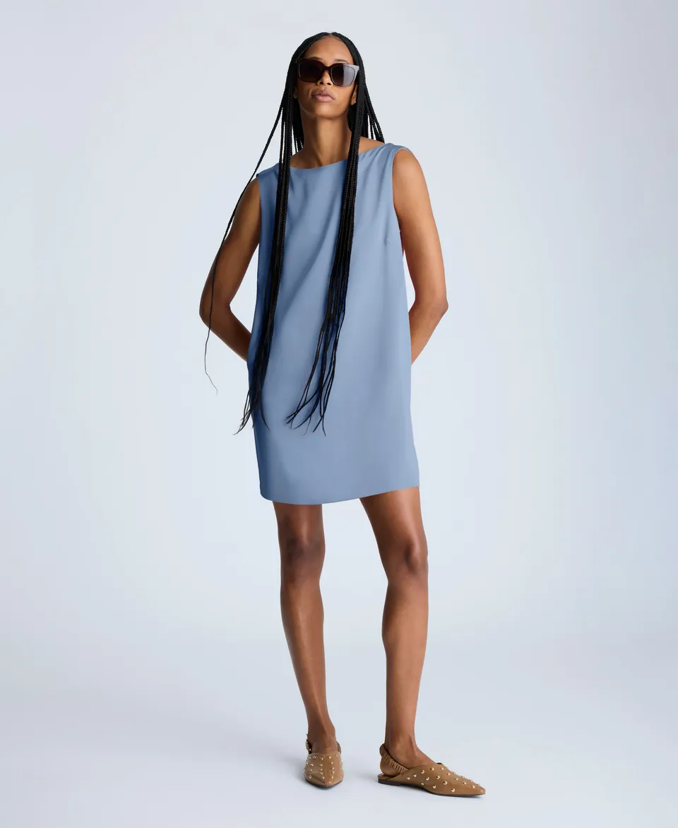 Kenneth Cole Reaction Clothing Sleeveless Draped Back abito azzurro