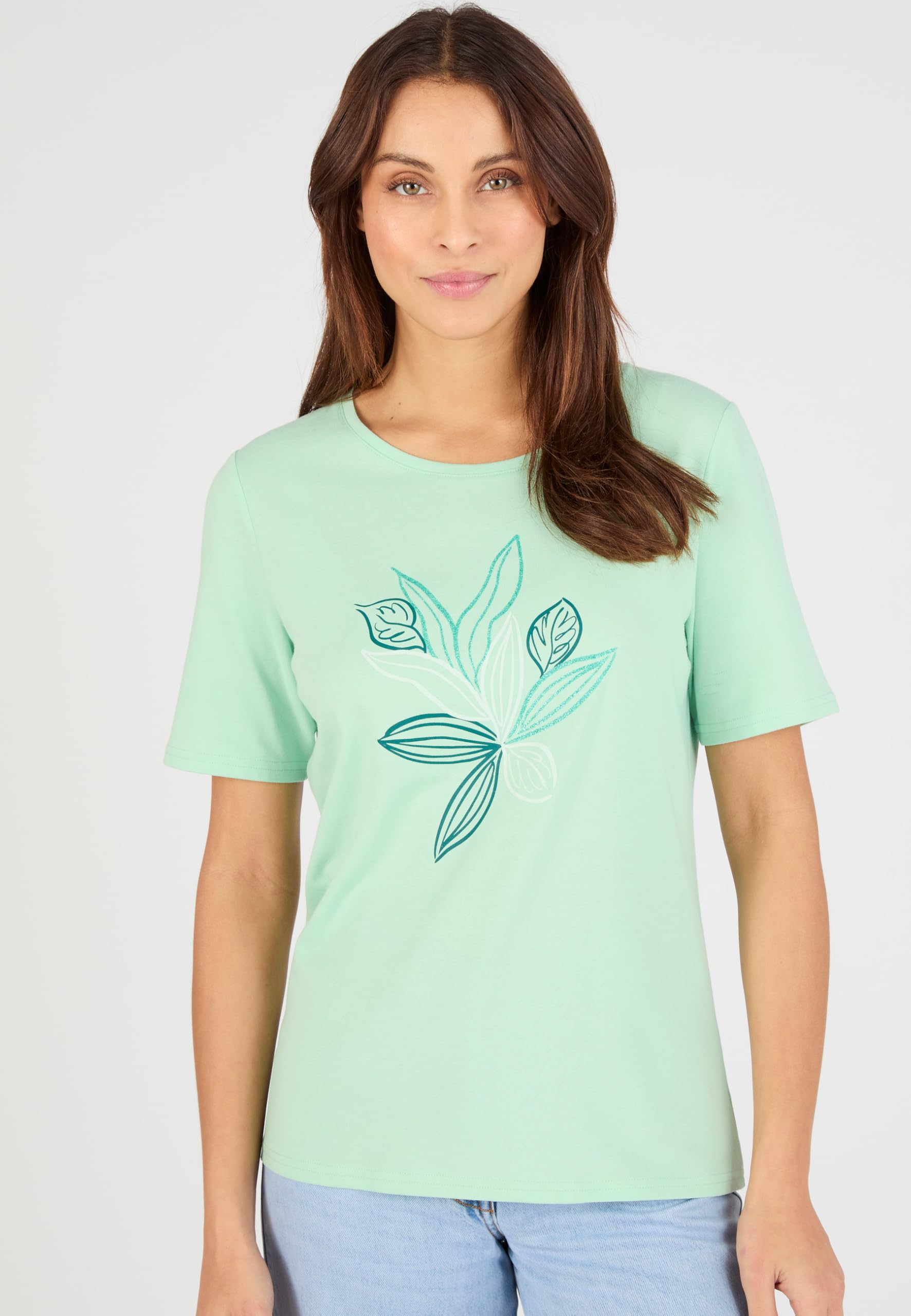 Damart Prêt-à-porter Maglia motivo fogliame Maglietta 38-40 blu verde
