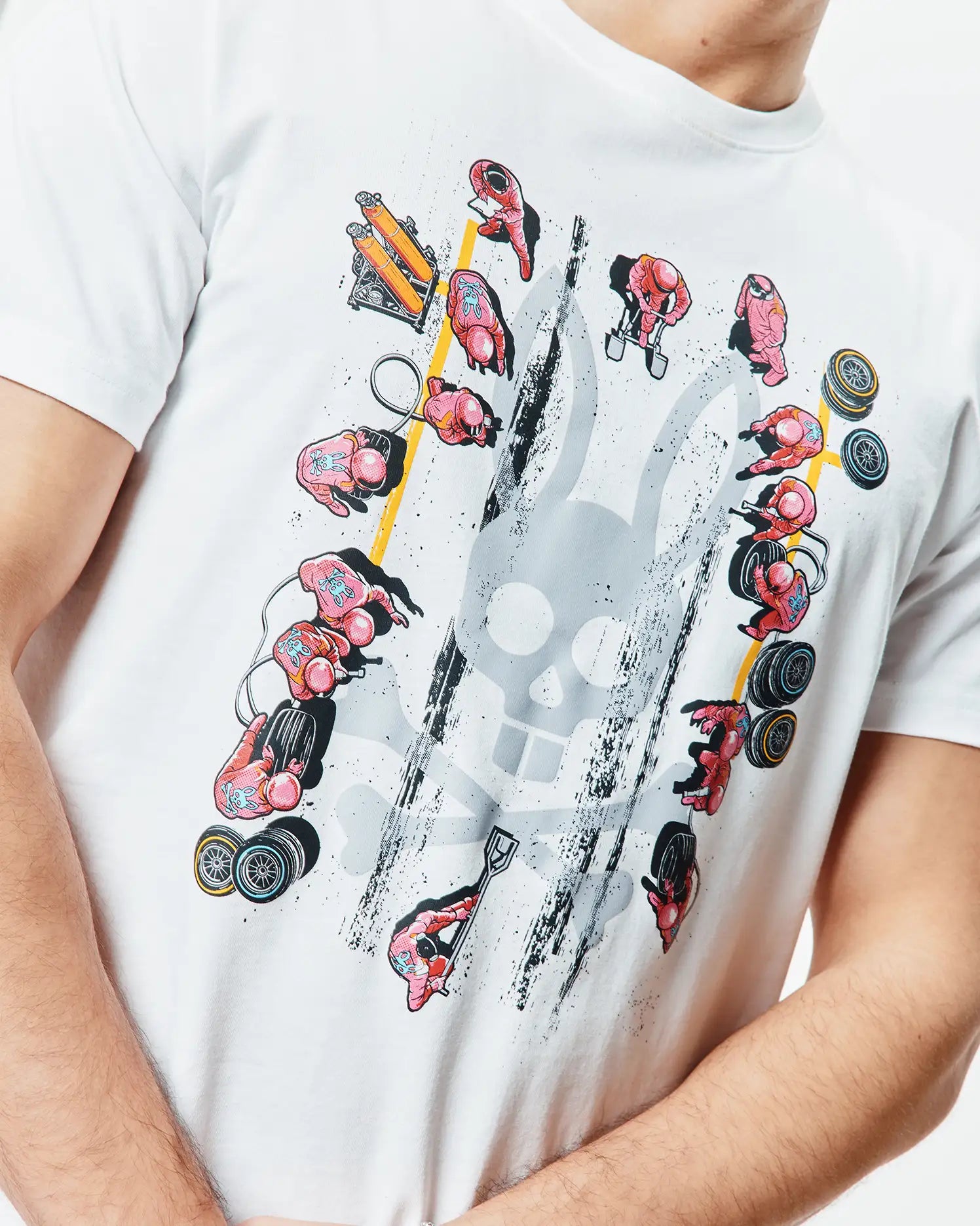 Psycho Bunny Men's Tees MENS RACE BUNNY GRAPHIC TEE MT0200597 T-shirt bianca