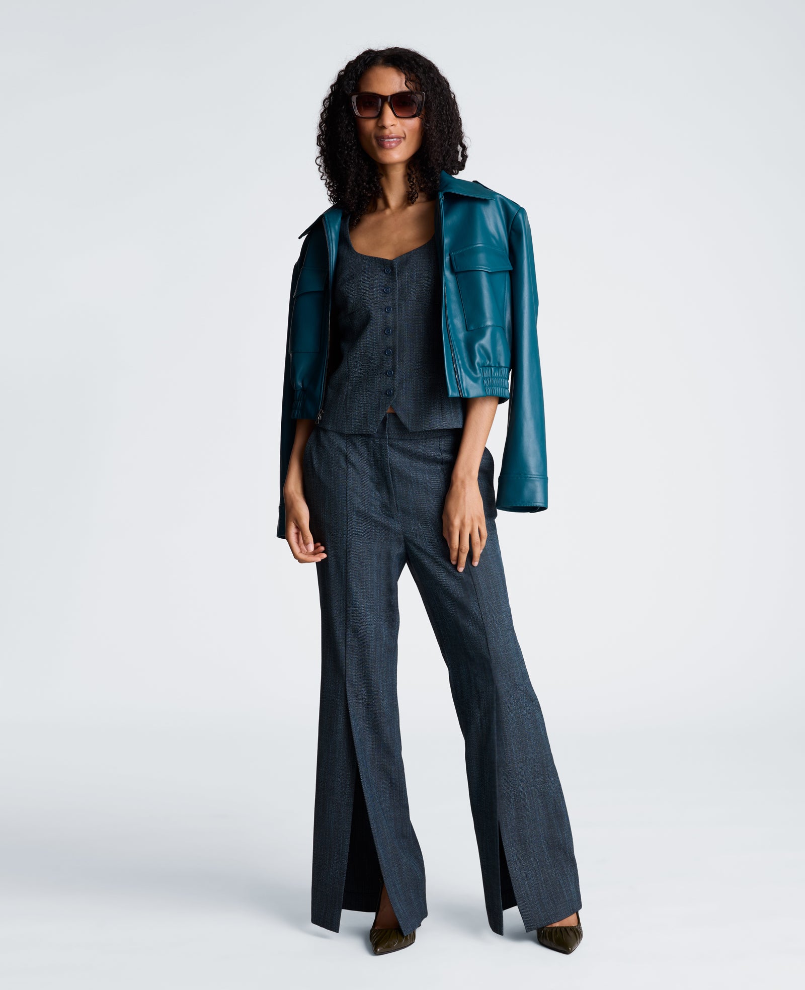 Kenneth Cole Reaction Button Front Bustier gilet nero e seastone