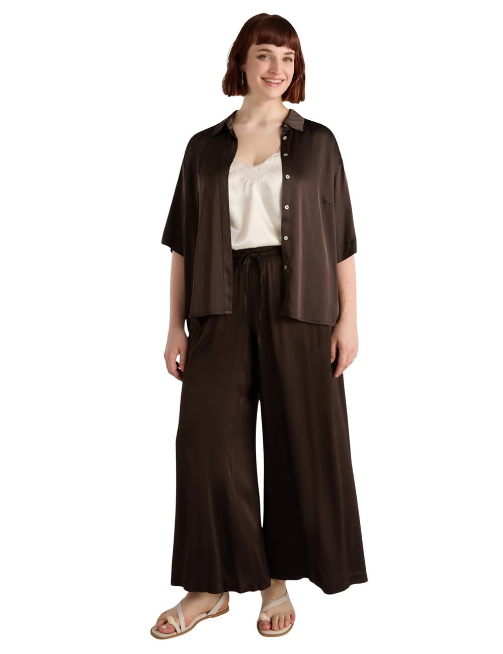 Fiorella Rubino Pantaloni Palazzo in Raso marroni S Plus