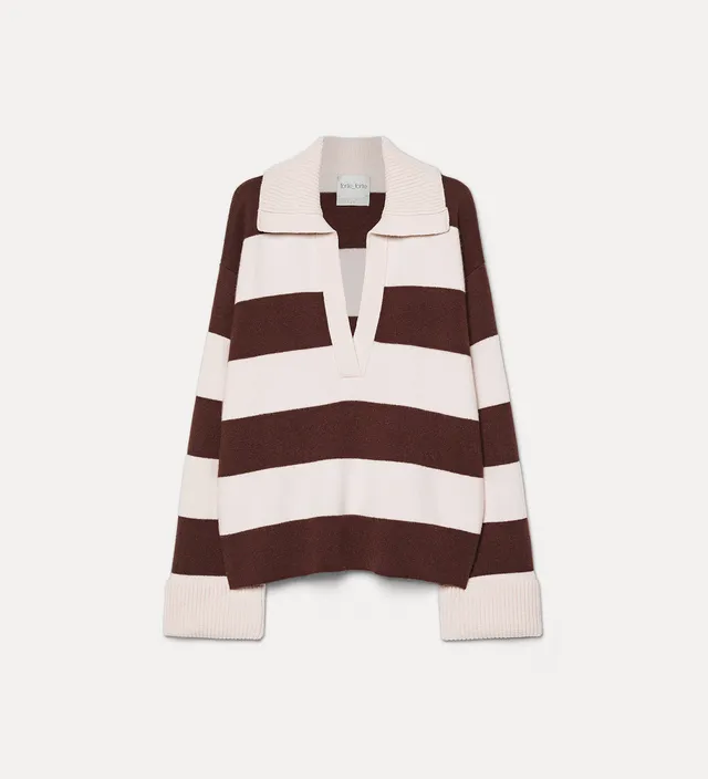 Forte maglieria Striped Cashmere and Wool Collared Jumper Fondant marrone maglione