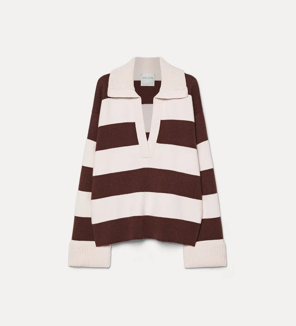 Forte maglieria Striped Cashmere and Wool Collared Jumper Fondant marrone maglione