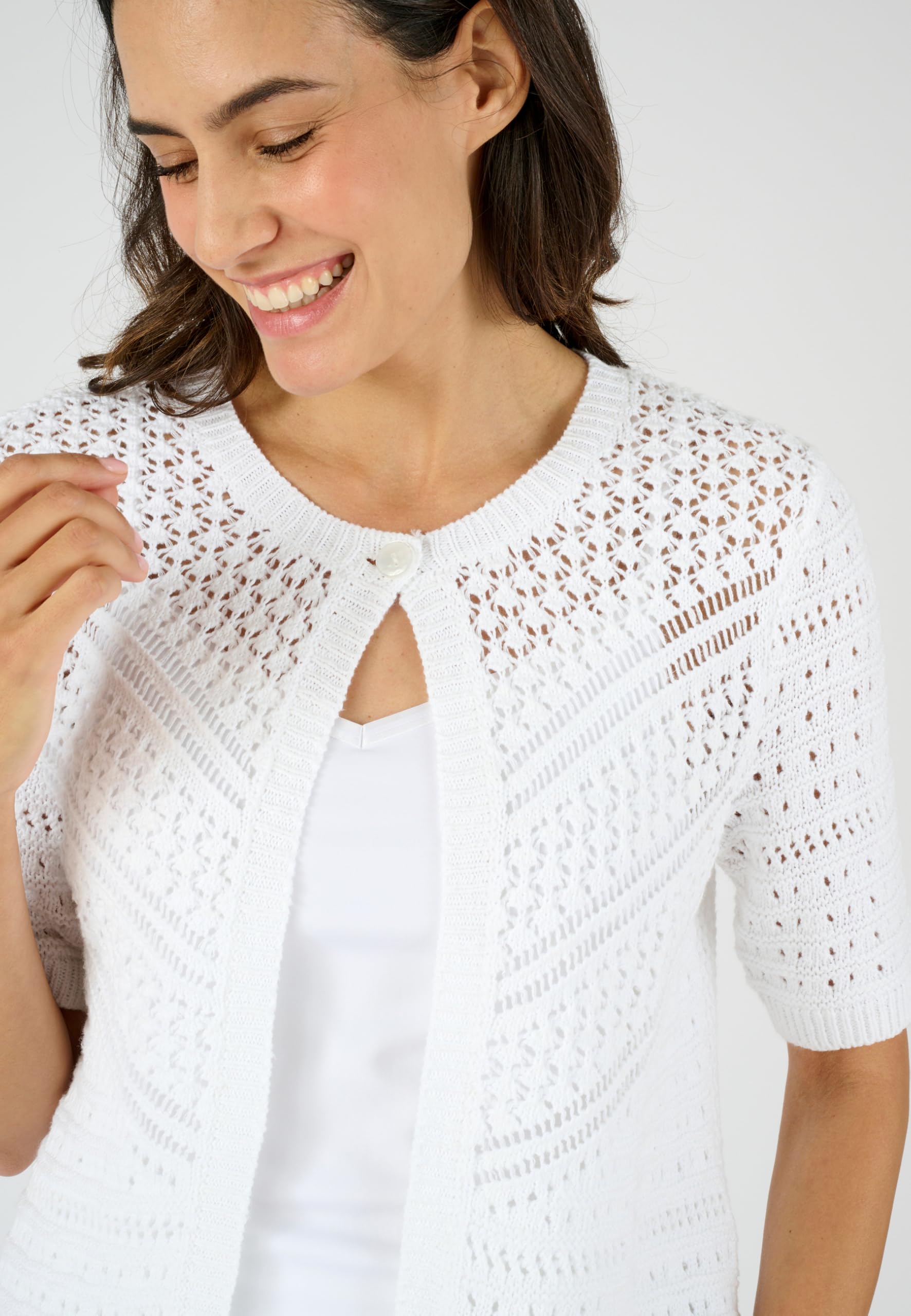 Damart Prêt-à-porter Giubbotto bolero Maglia Donna XS bianco cotone traforato