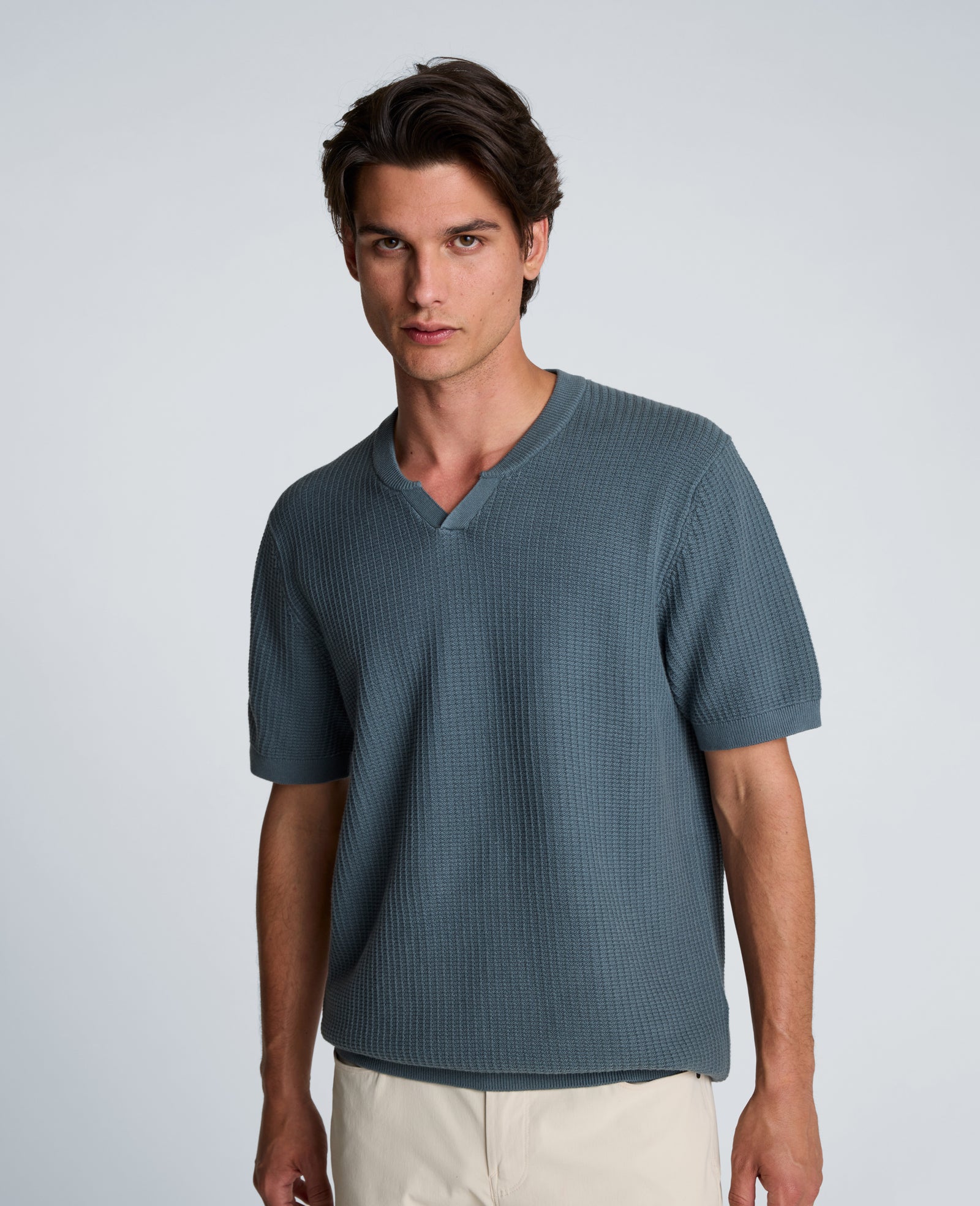 Kenneth Cole Reaction Johnny Collar Henley Sweater maglione blu medio S-XXL in cotone