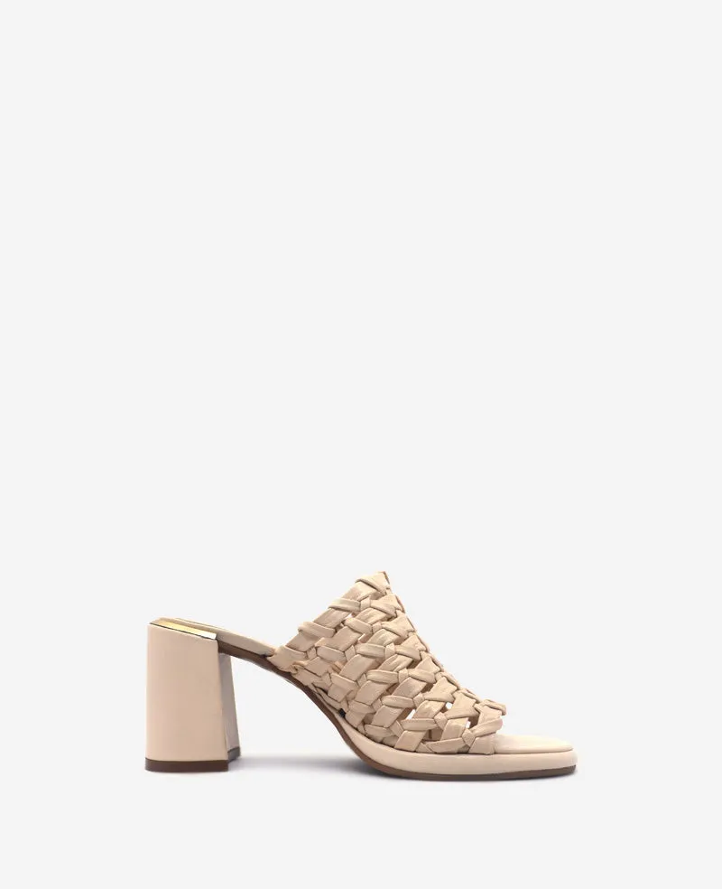 Kenneth Cole Reaction Shoes Solara Leather Woven Heel sandalo crema in pelle