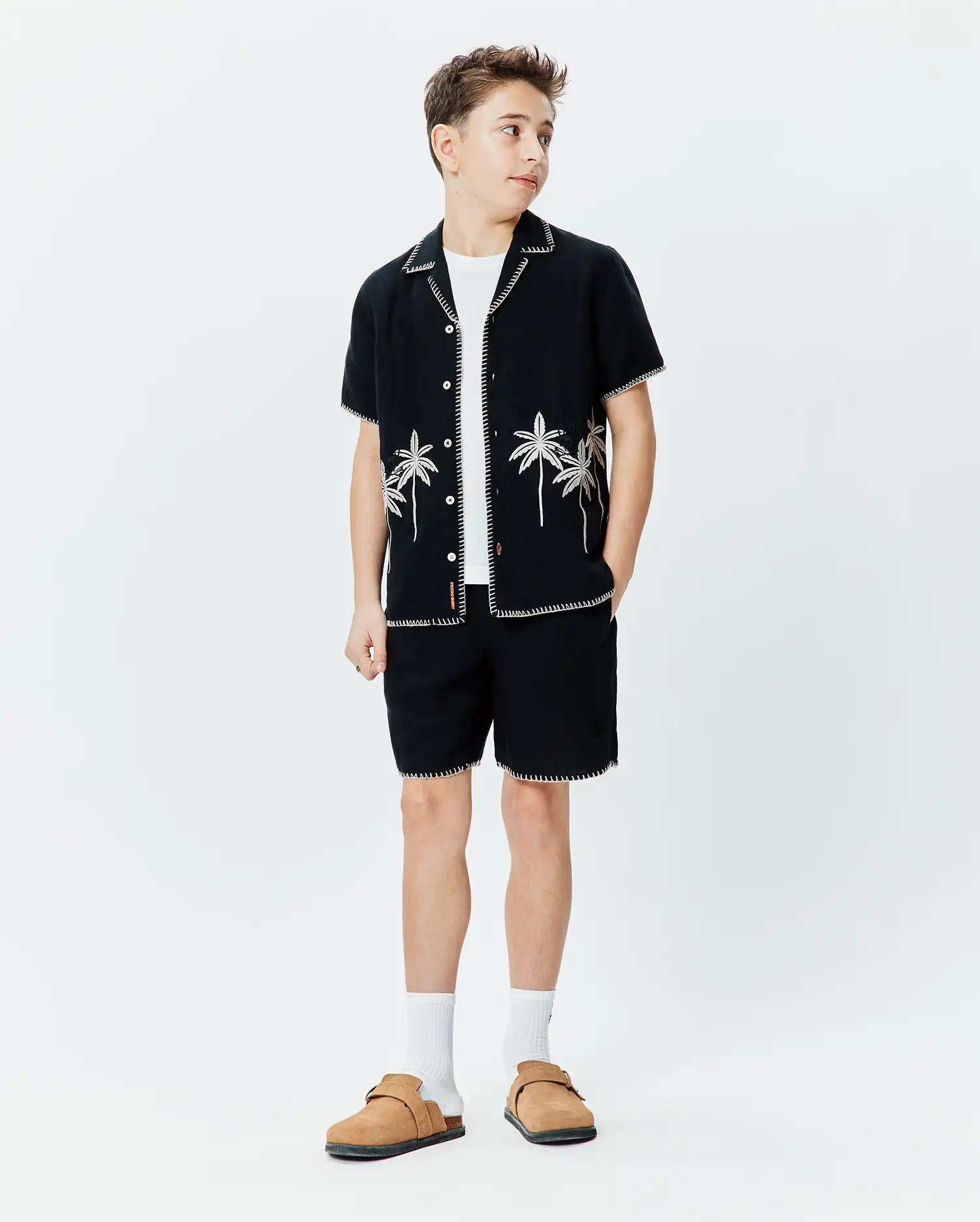 Psycho Bunny Kids Bottoms KIDS BRAD LINEN SHORT 4-8 1/4 KB0700013 bermuda nera in lino e cotone