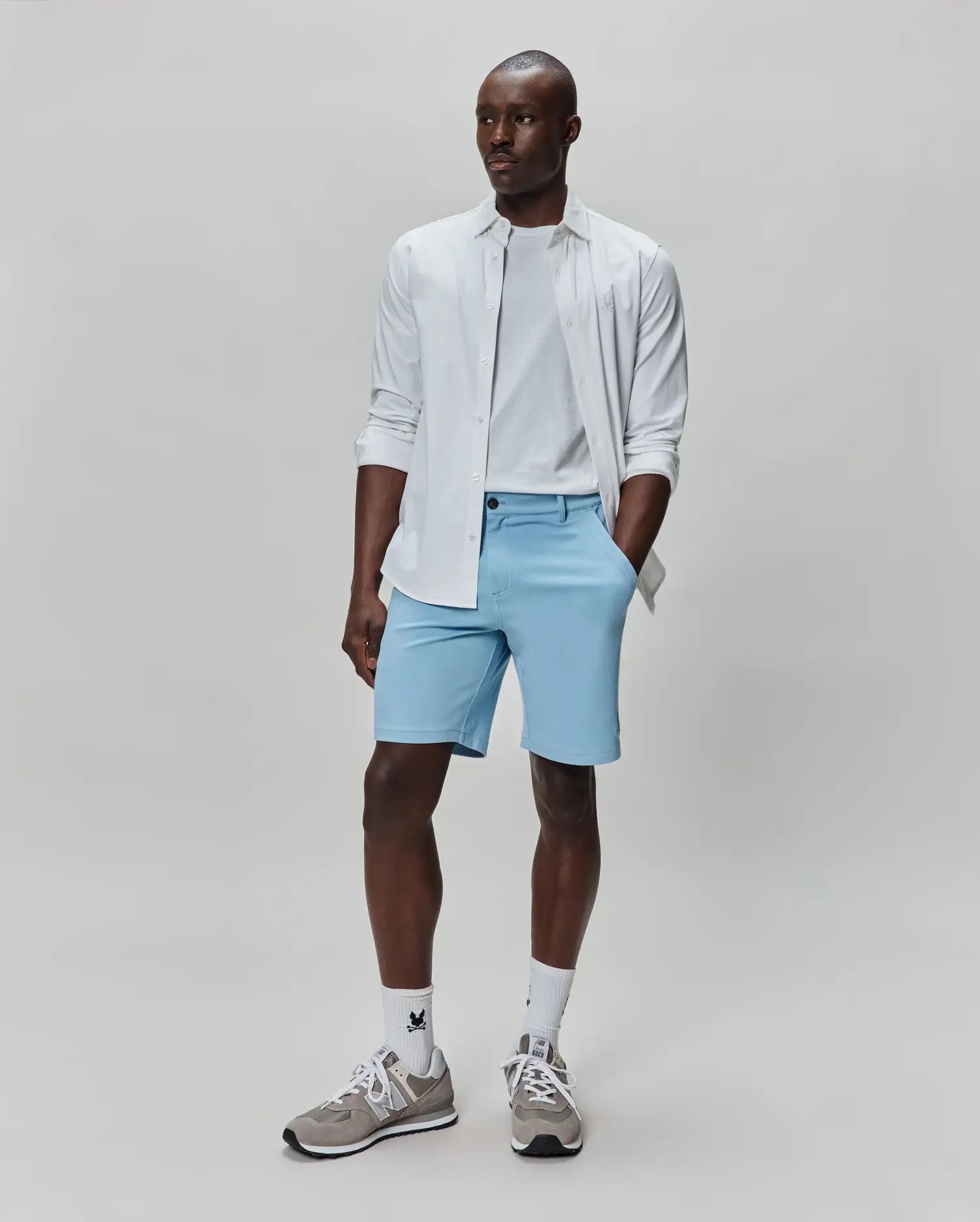 Psycho Bunny Shiro Twill Short 8 1/2" MB0700033 bermuda blu Glacier Lake 407 in viscosa