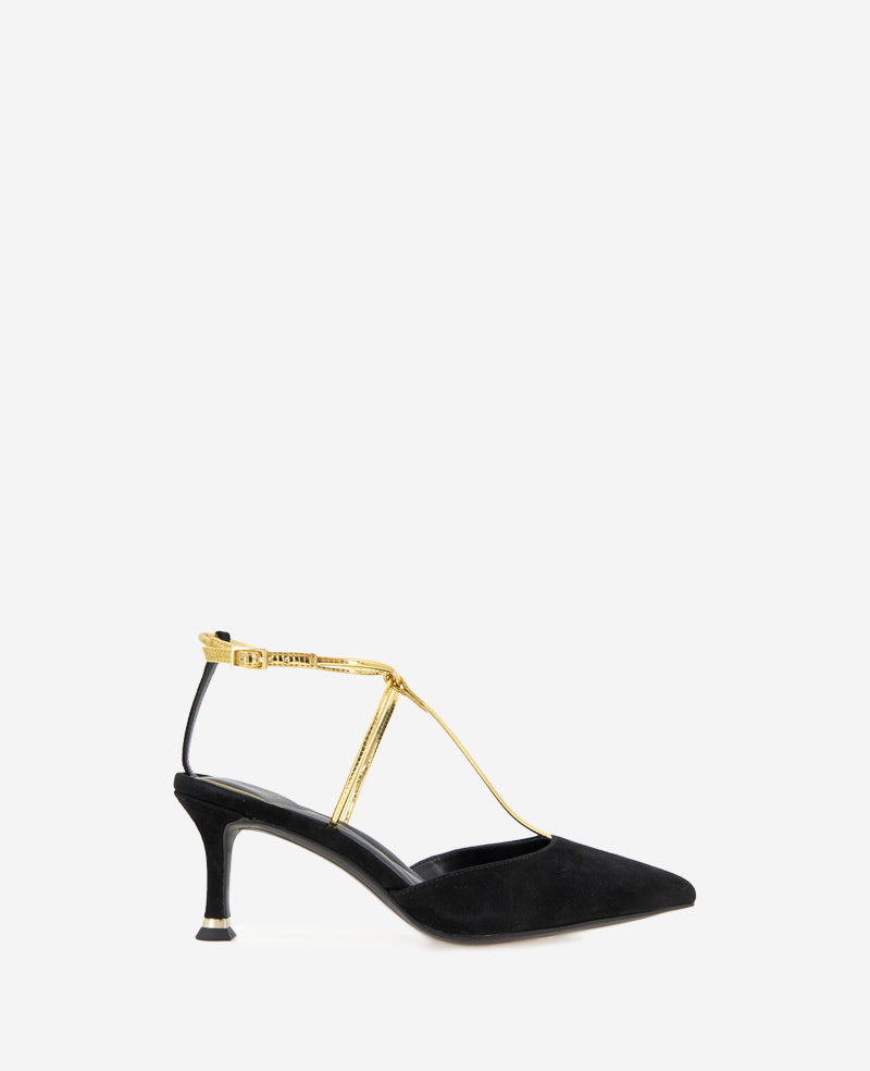 Kenneth Cole Reaction Shoes Umi T-Strap Suede Heel décolleté nere camoscio