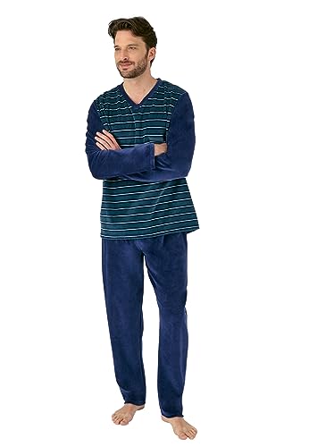 Damart Homewear pigiama uomo scollo a V a righe velluto blu scuro S