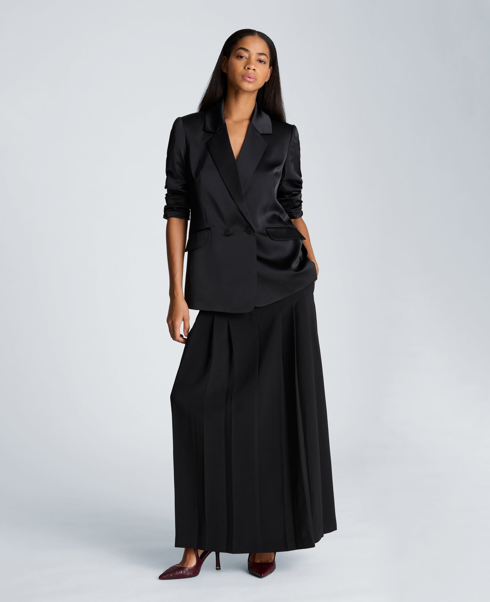 Kenneth Cole Reaction Clothing Fly Front Pleated Maxi Skirt gonna lunga nera