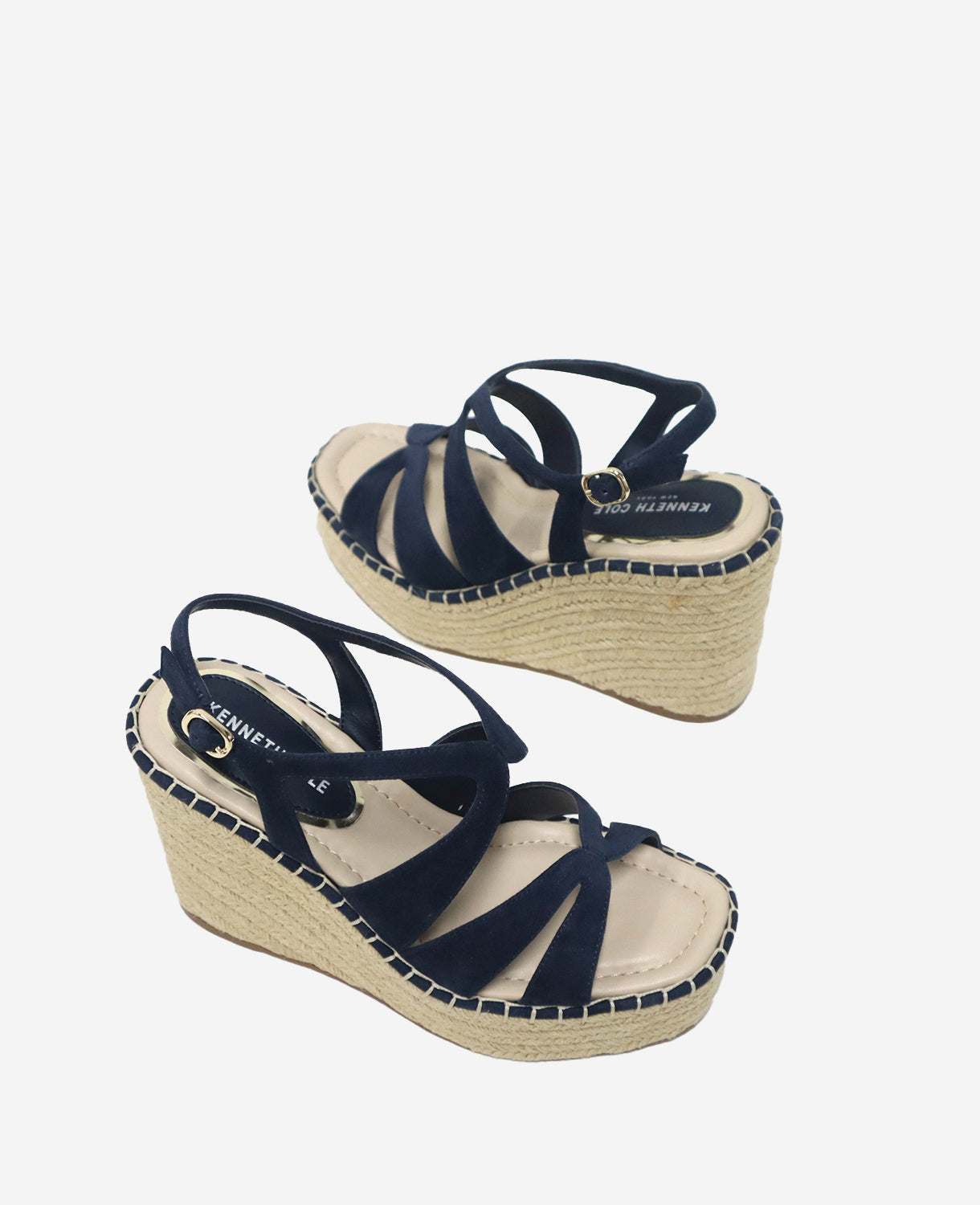 Kenneth Cole Reaction Solace Platform Espadrille Wedge Sandal sandali blu camoscio
