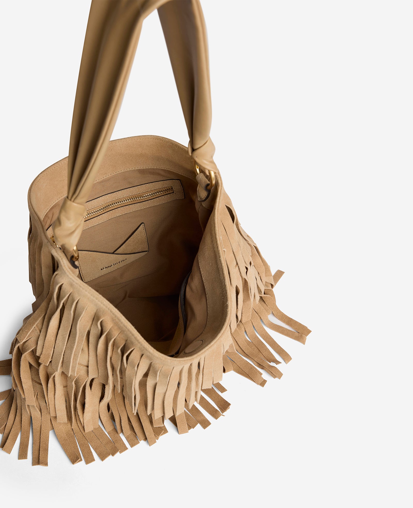 Kenneth Cole Reaction Bags Fringe Slouch Hobo Bag borsa beige in suede