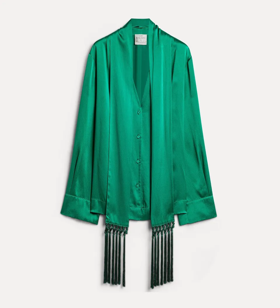 Forte camicie Camicia in raso di seta con foulard verde