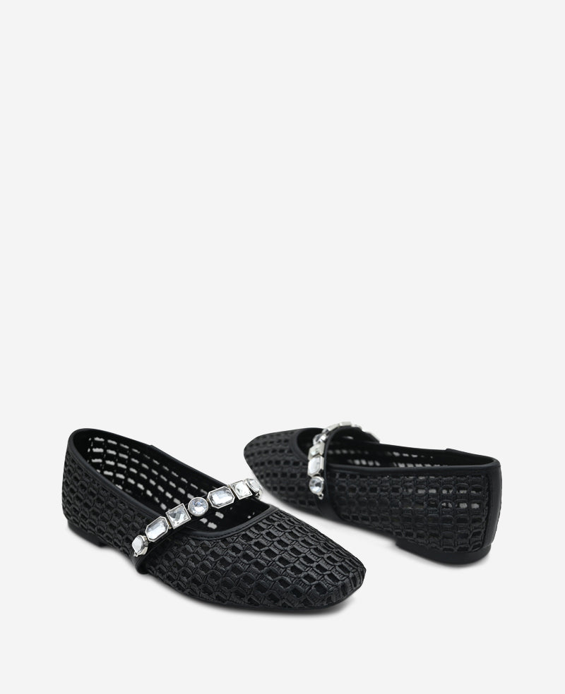 Kenneth Cole Reaction Shoes Zeta Raffia Jewel Mary Jane Flat ballerine nere in rafia 5 con cinturino gioiello