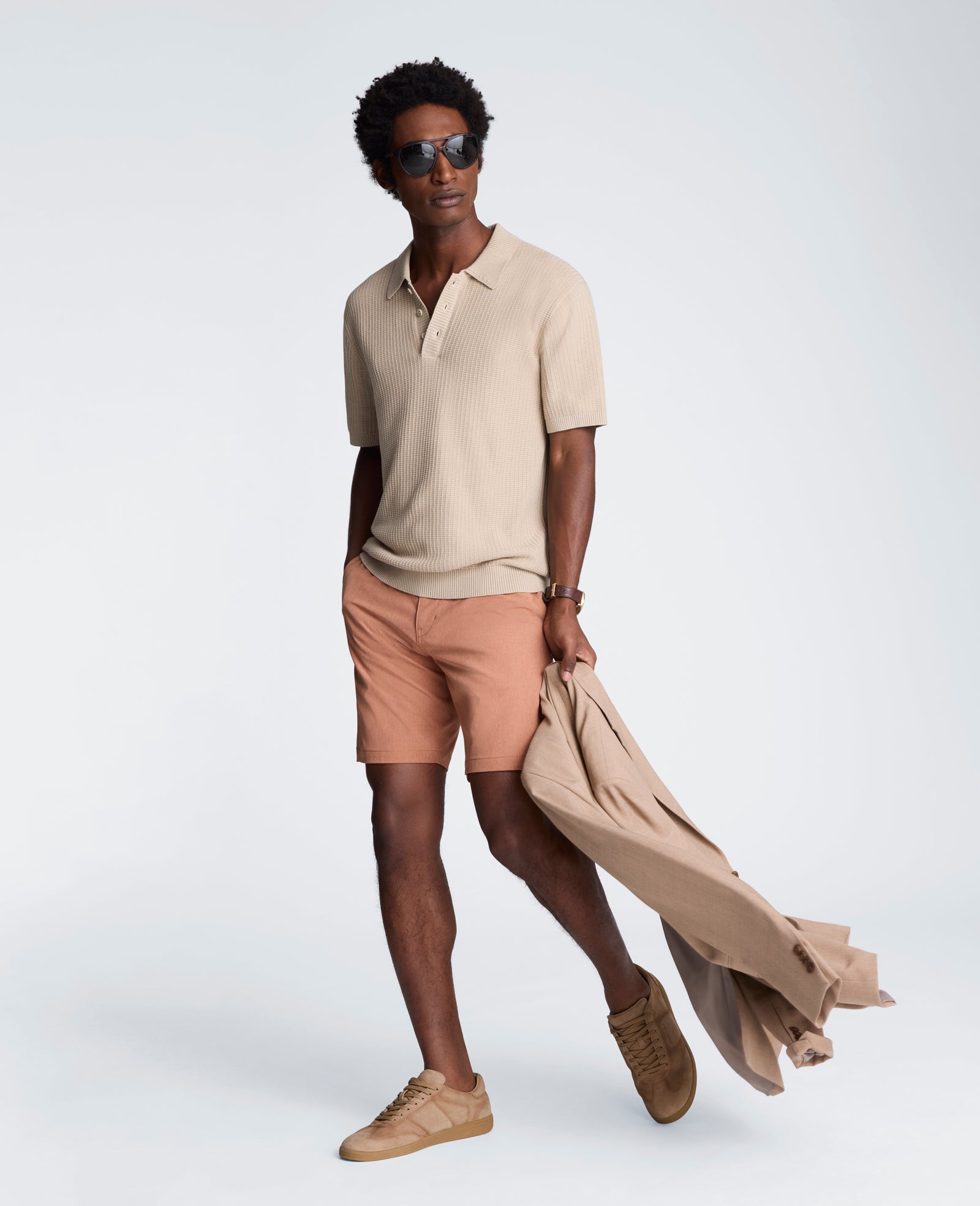Kenneth Cole Reaction Clothing Sweater Polo maglia uomo Tan Mix cotone