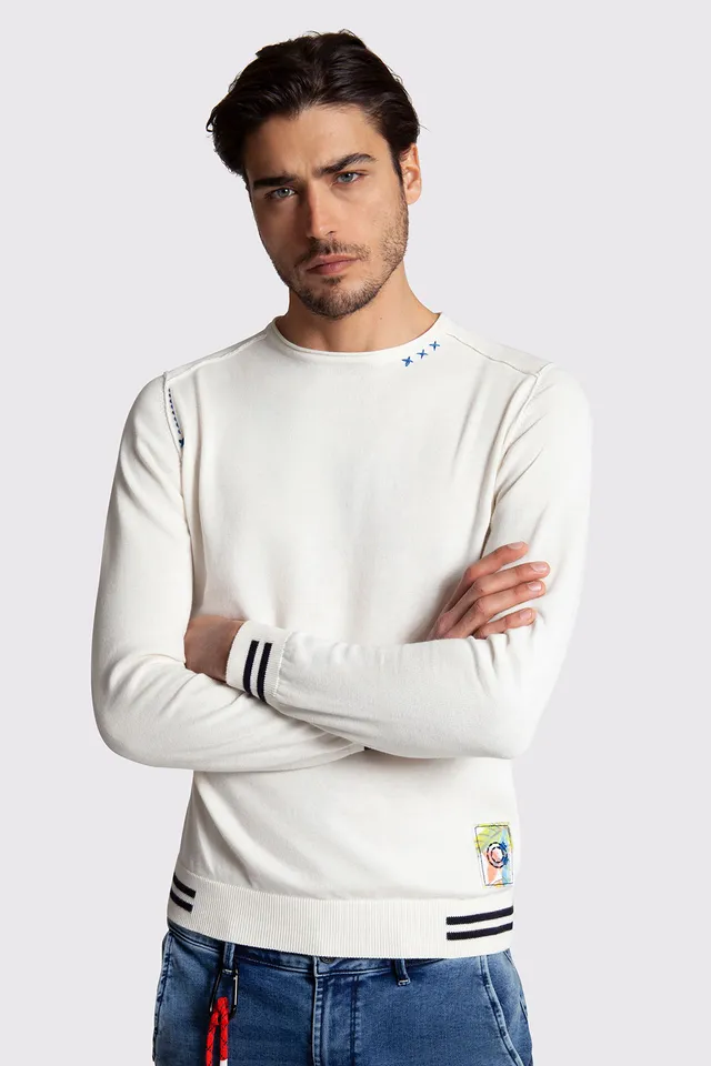 Markup Uomo Maglieria Girocollo cotone manica lunga con patch maglia
