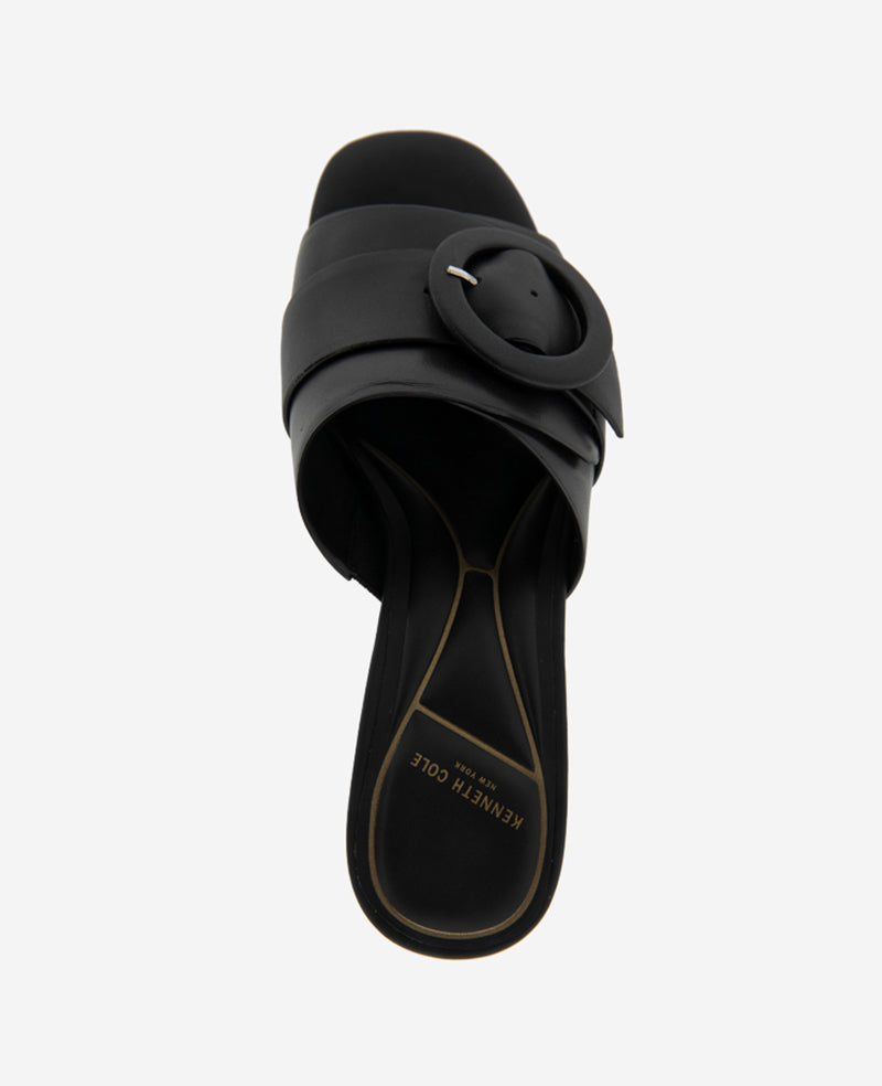 Kenneth Cole Reaction Shoes Valentina Leather Kitten Heel Slide Sandal sandali pelle nera