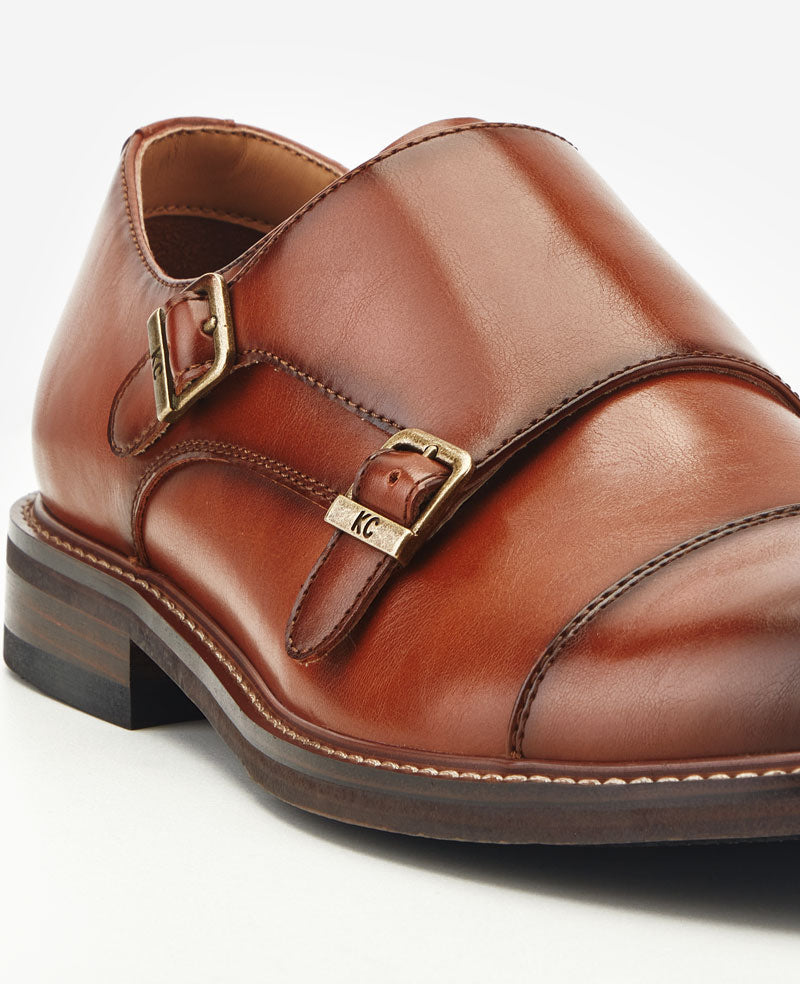 Kenneth Cole Reaction Leland Monk Strap Cap Toe Oxford scarpe tan 7M con plantare removibile