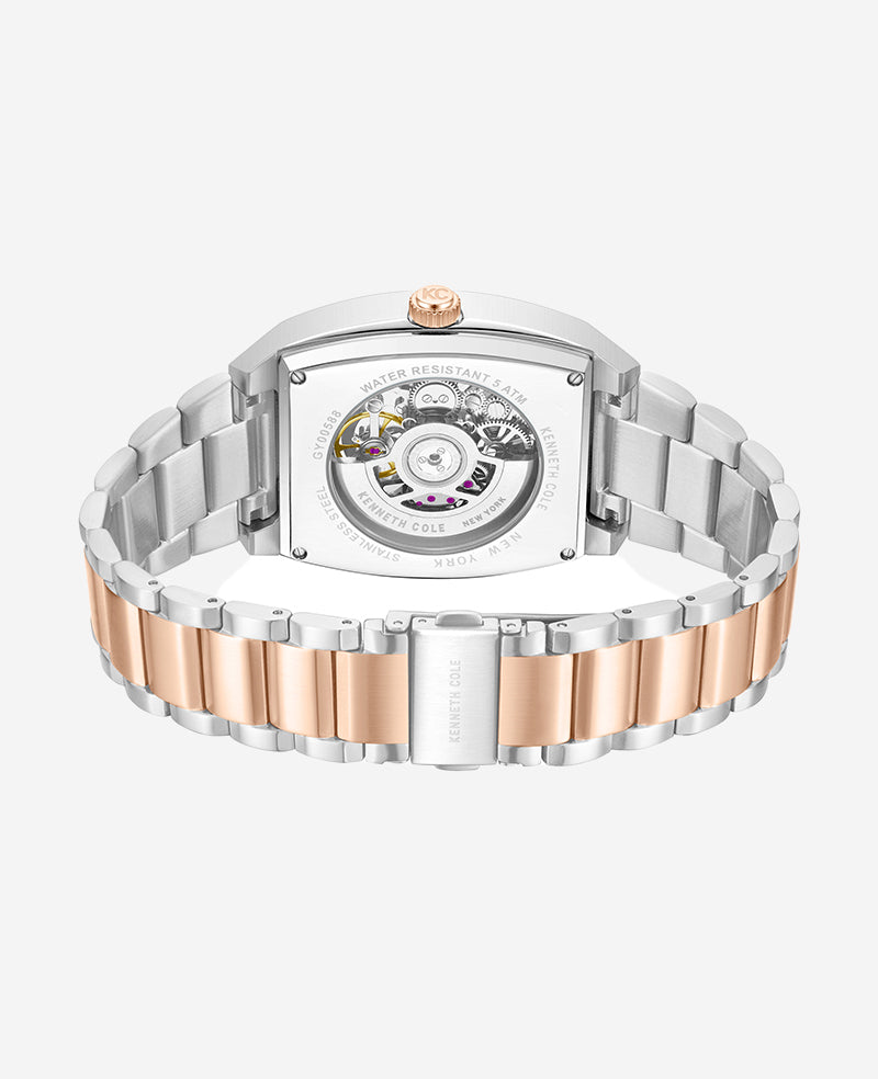 Kenneth Cole Reaction Watches Skeleton Automatic Two-Tone Stainless Steel Bracelet Watch orologio automatico bicolore
