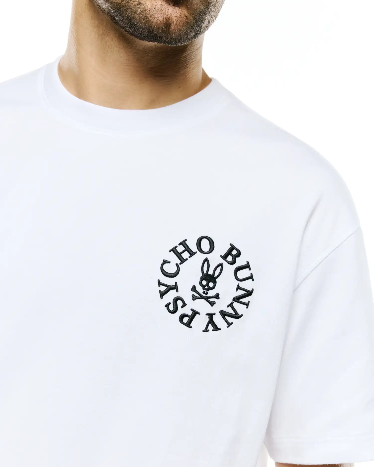 Psycho Bunny Men's Tees MENS OLEK RELAXED BACK GRAPHIC TEE MT0200437 T-shirt bianca oversize