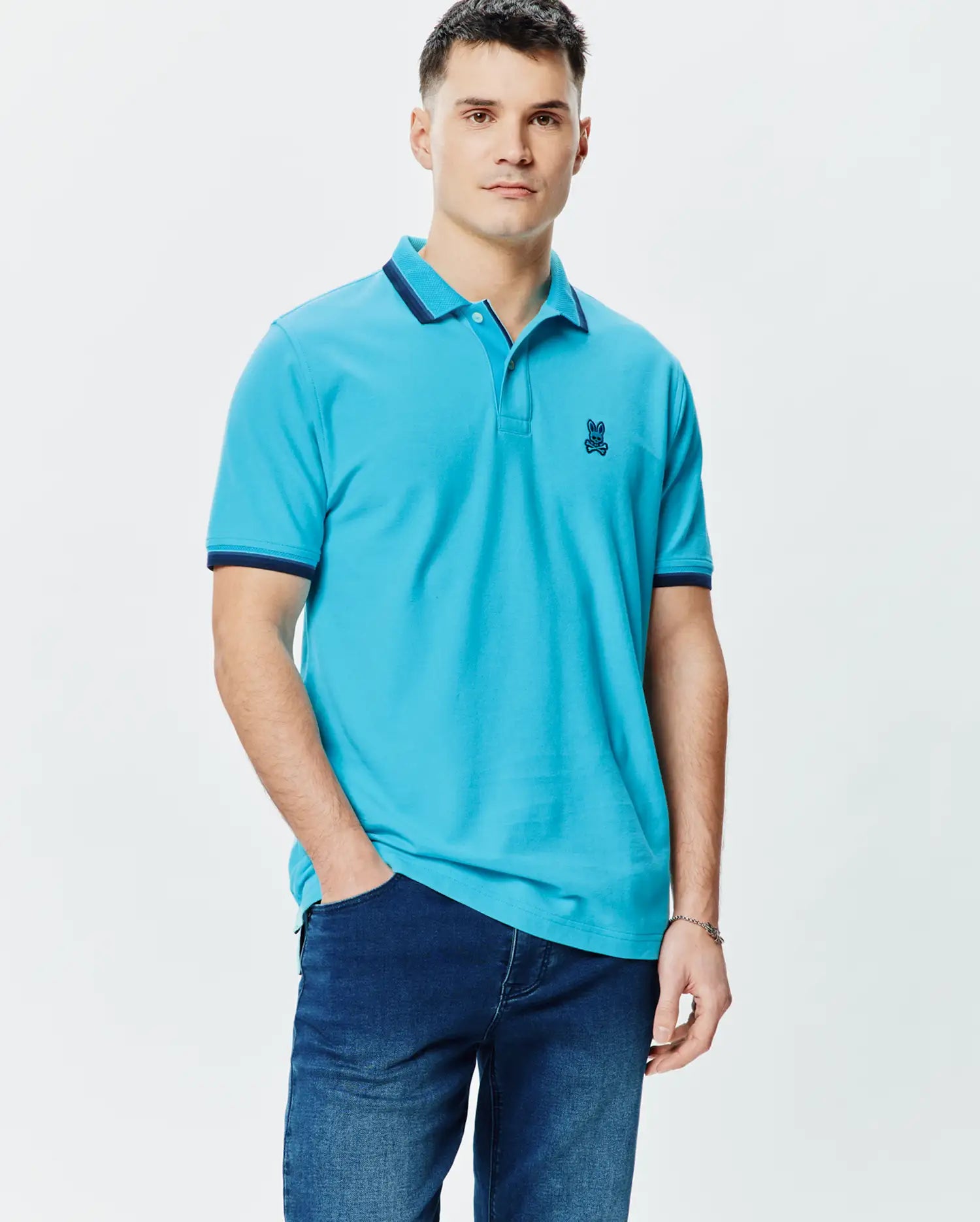 Psycho Bunny Men's Polos Holden Pique Polo uomo blu atoll cotone Pima