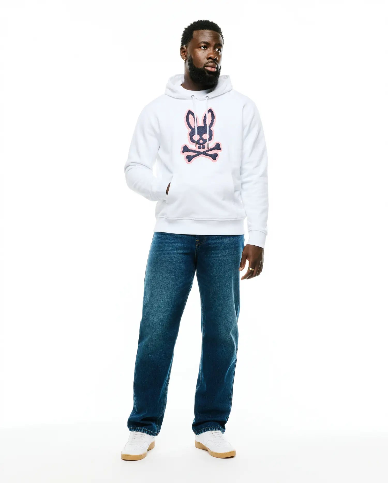 Psycho Bunny Men's Sweatshirts & Hoodies Samson Felpa con cappuccio bianca in cotone