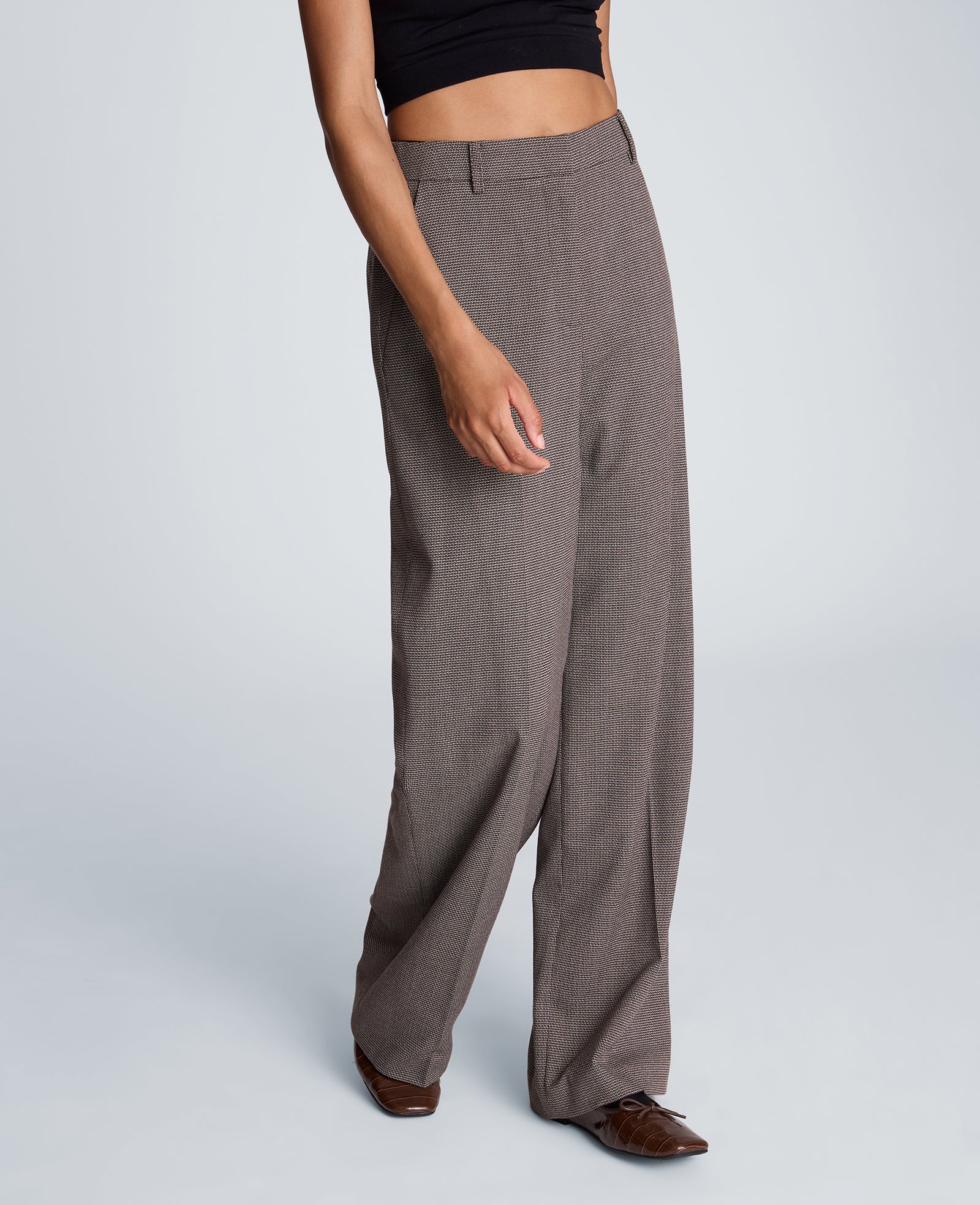 Kenneth Cole Reaction Fly Front High Rise Wide Leg Pants pantaloni tweed