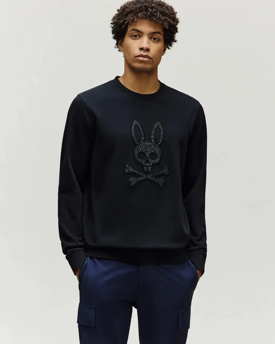 Psycho Bunny Men's Sweatshirts & Hoodies Gabin Textured Crew felpa nera