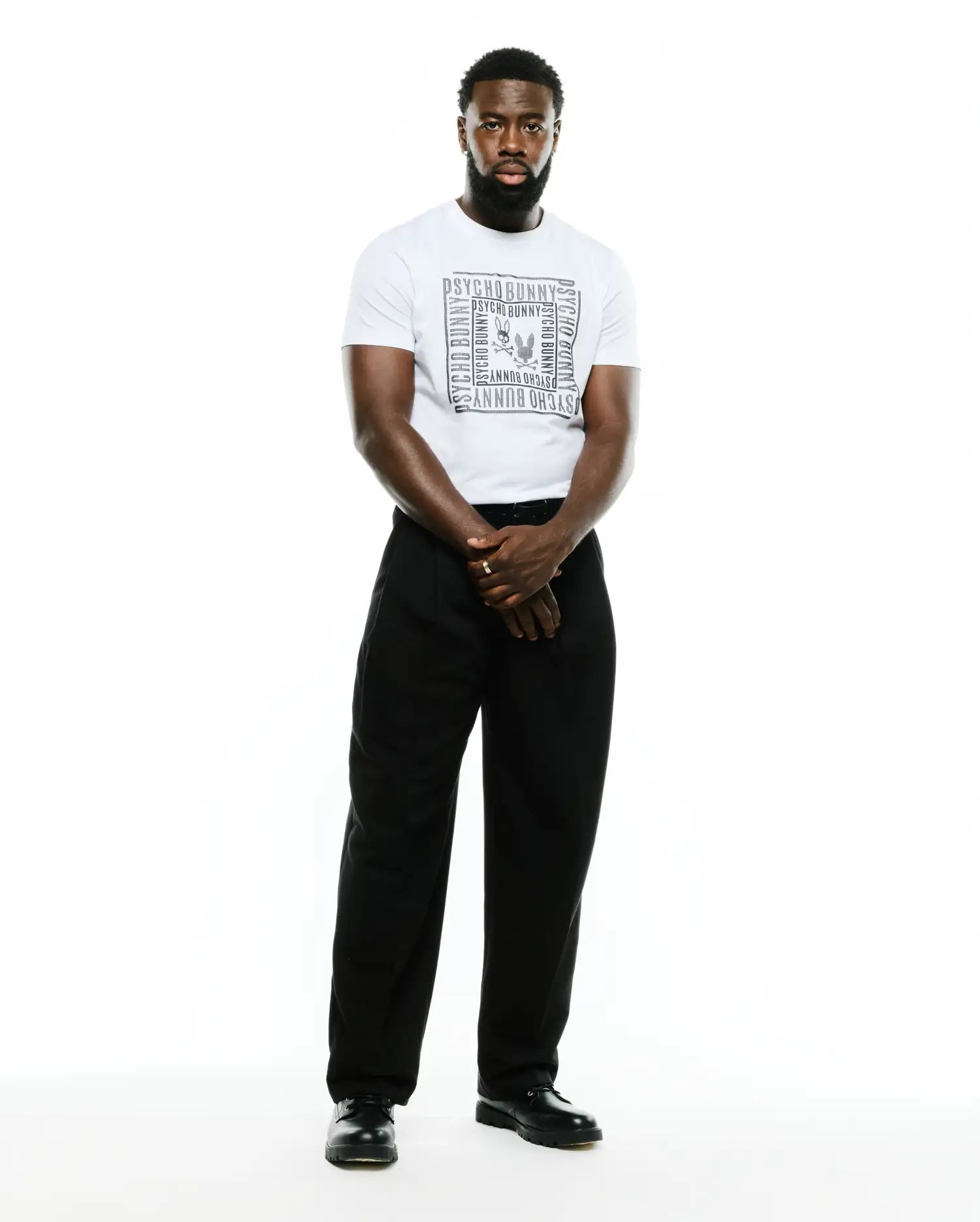 Psycho Bunny Men's Tees Raj Wordmark Graphic Tee MT0200447 maglietta bianca