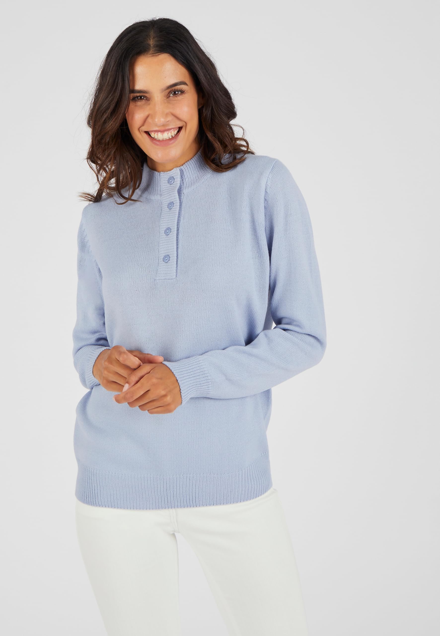 Damart Prêt-à-porter maglione collo alto con bottoni blu grigio 38-40