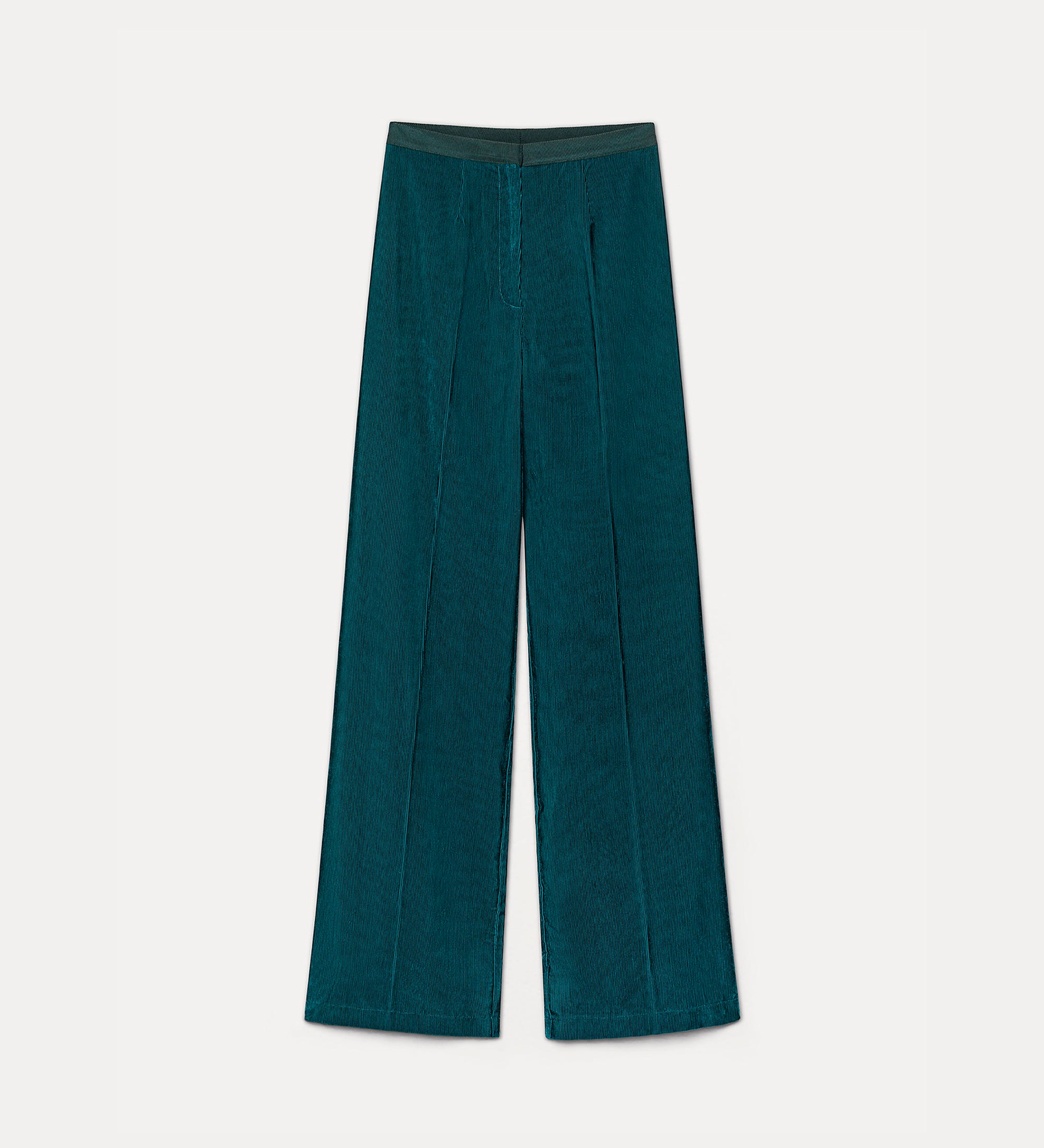 Forte pantaloni pantaloni in velluto a coste vita alta jade