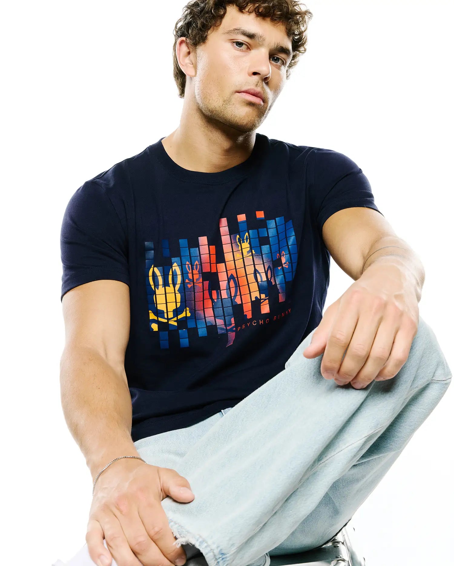 Psycho Bunny Men's Tees Zander Pima Cotton Graphic Tee maglietta blu 423