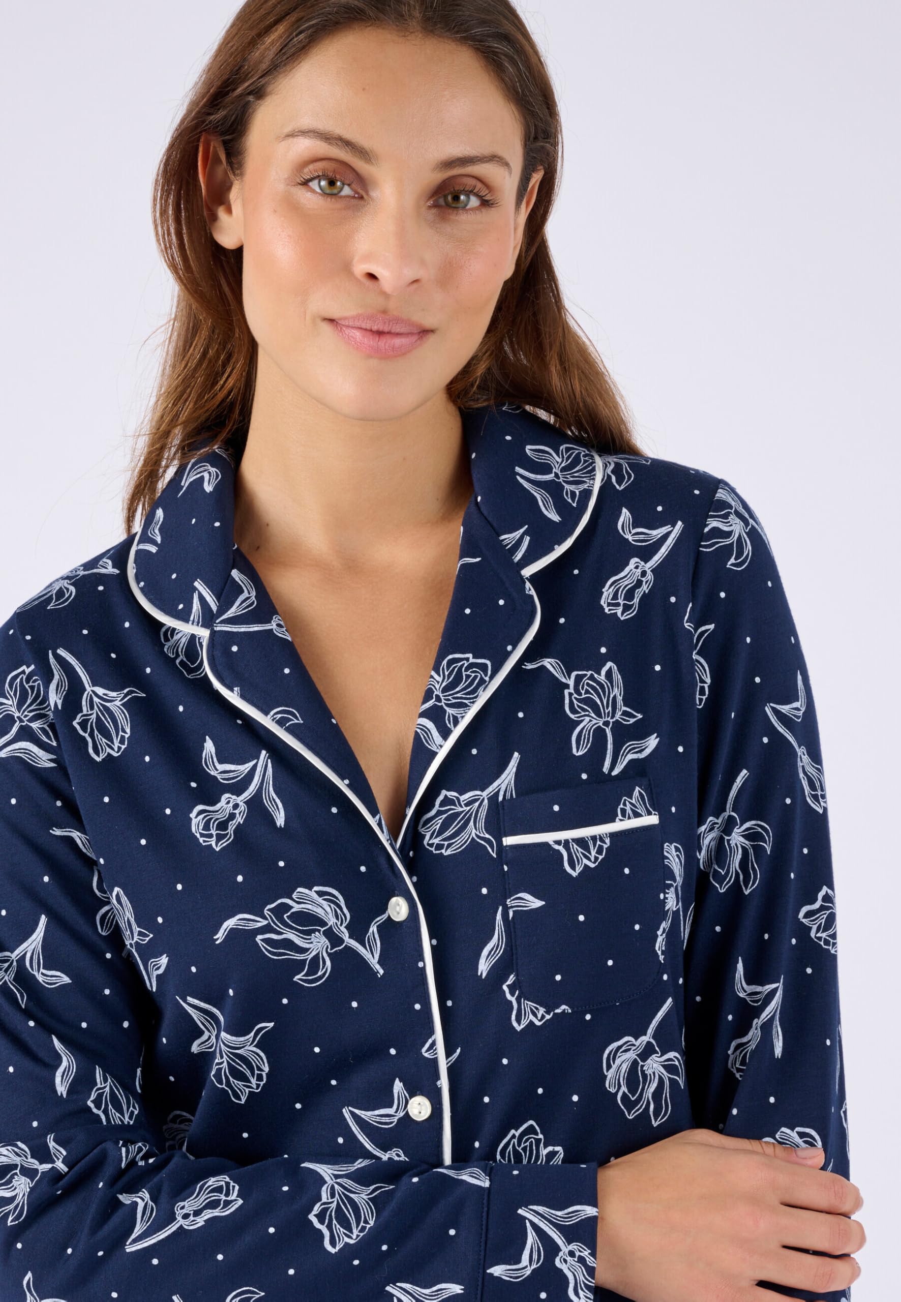 Damart Homewear Camicia da notte termica blu navy fiorita XS
