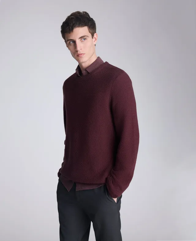 Kenneth Cole Reaction Clothing Popcorn Crew Sweater maglione bordeaux girocollo testurizzato