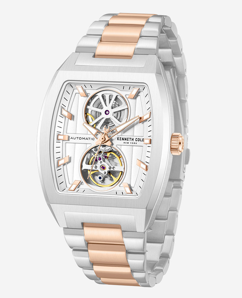 Kenneth Cole Reaction Watches Skeleton Automatic Two-Tone Stainless Steel Bracelet Watch orologio automatico bicolore
