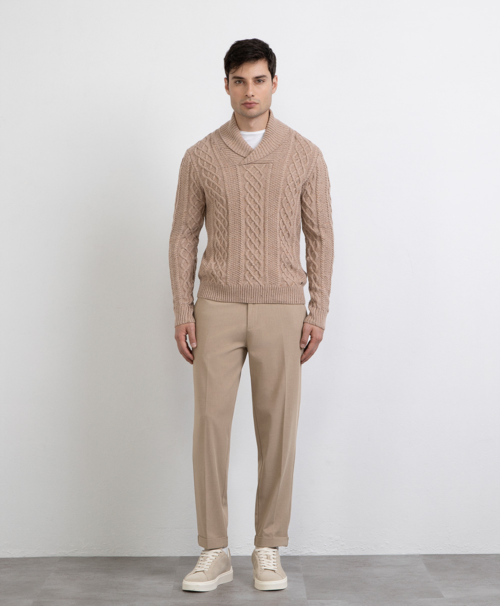 Markup Uomo Maglieria Maglia collo sciallato trecce maglia uomo