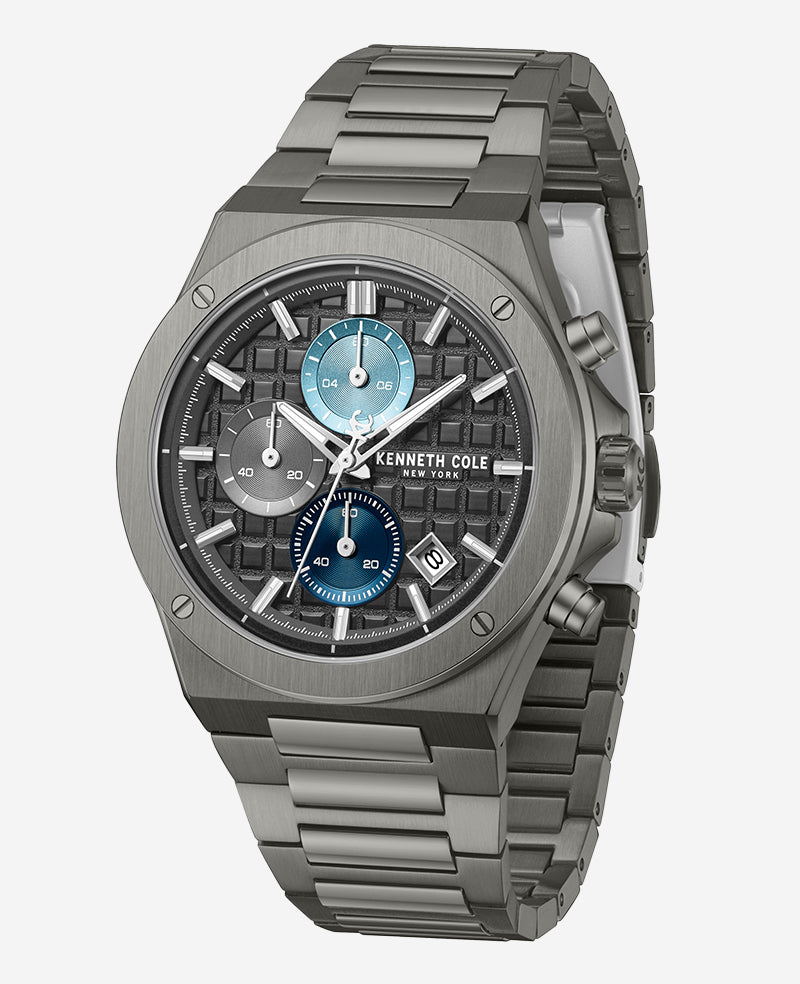 Kenneth Cole Reaction Watches Dress Sport Chronograph Multi Tone Dial Stainless Steel Bracelet Watch orologio gunmetal 5 ATM