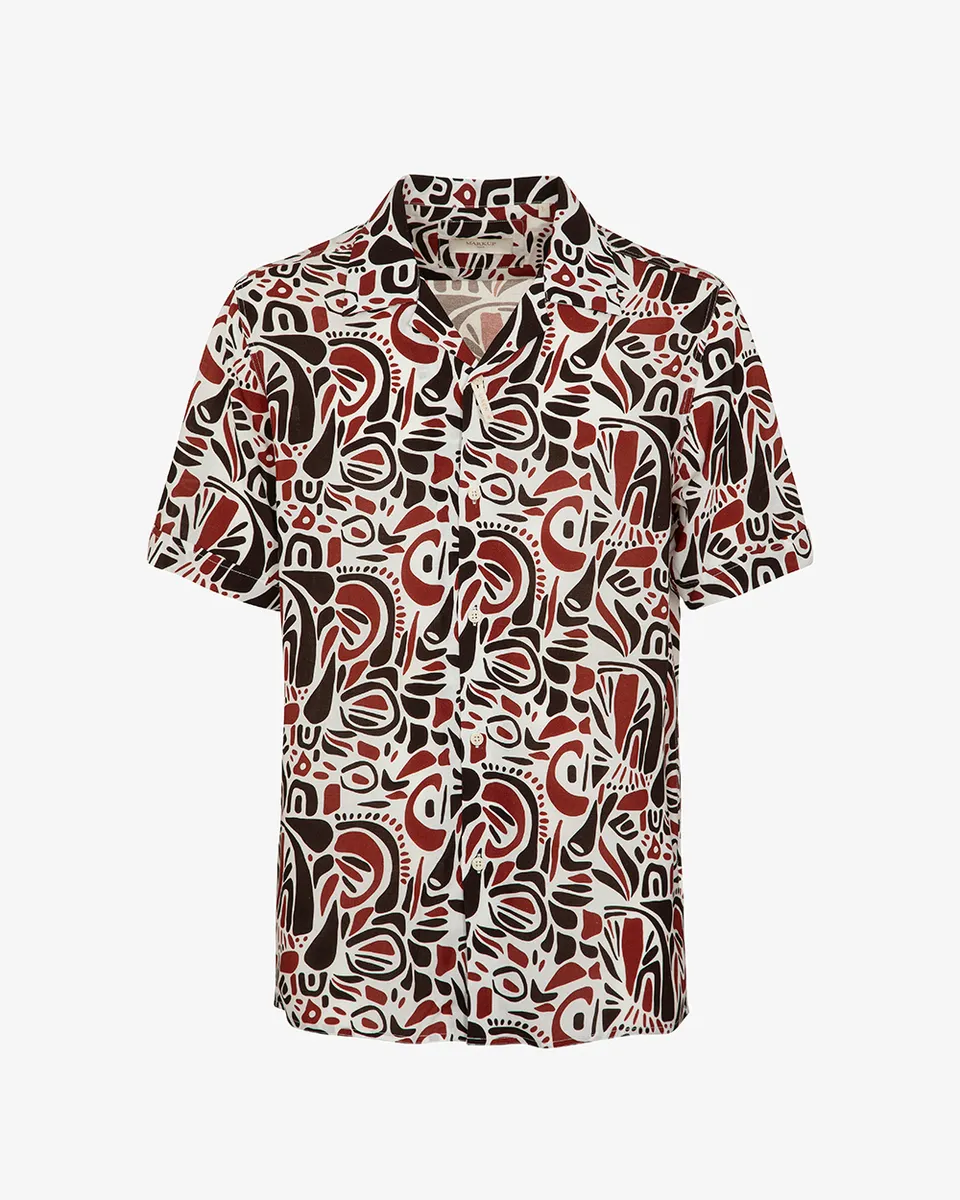Markup Uomo Camicie Camicia in lino stampato collo riviera
