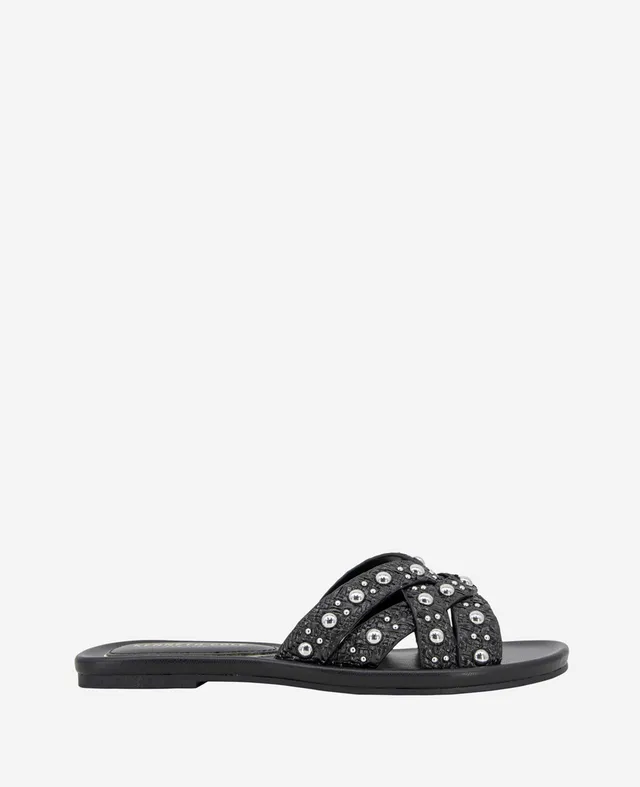 Kenneth Cole Reaction Shoes Jula Flat Sandal sandali neri in rafia