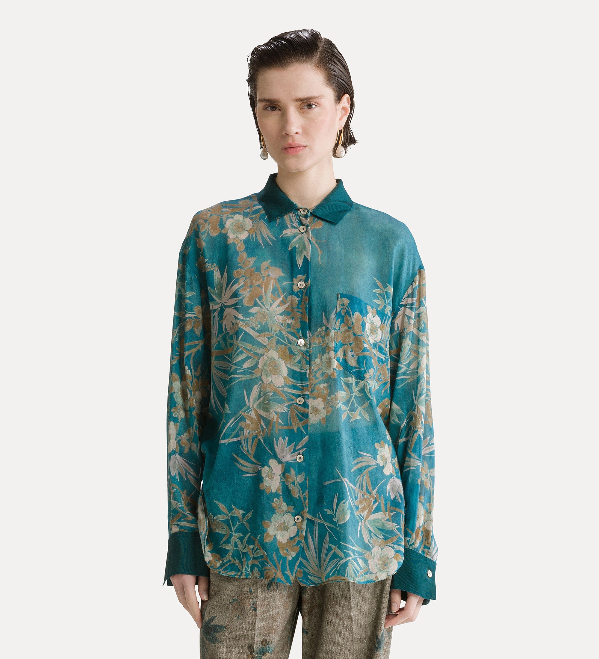 Forte camicie Le Bambou Secret voile shirt camicia jade in cotone e seta