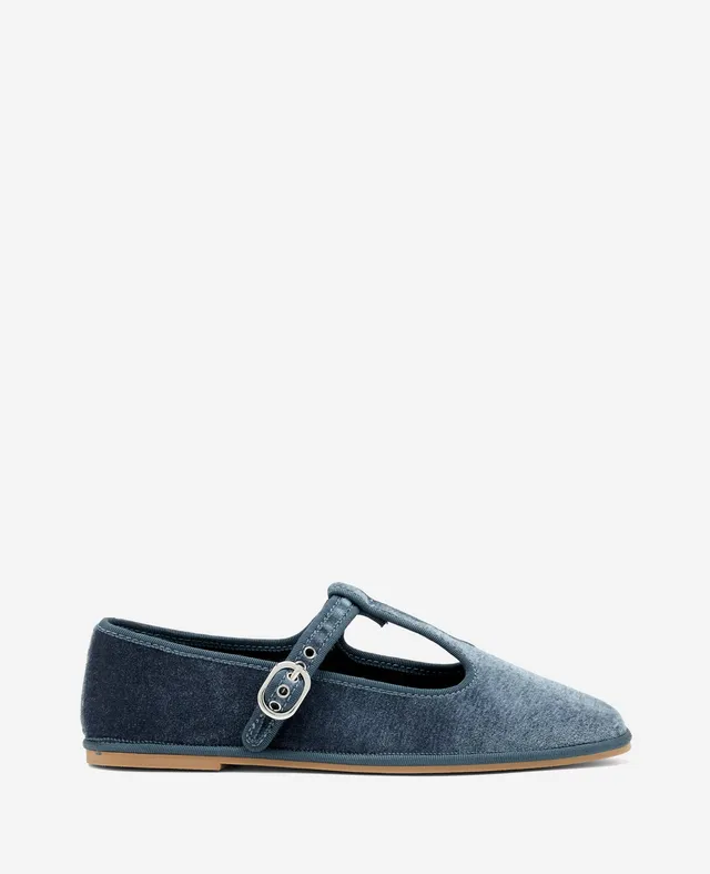 Kenneth Cole Reaction Shoes Verona Velvet T-Strap Mary Jane Flat blu