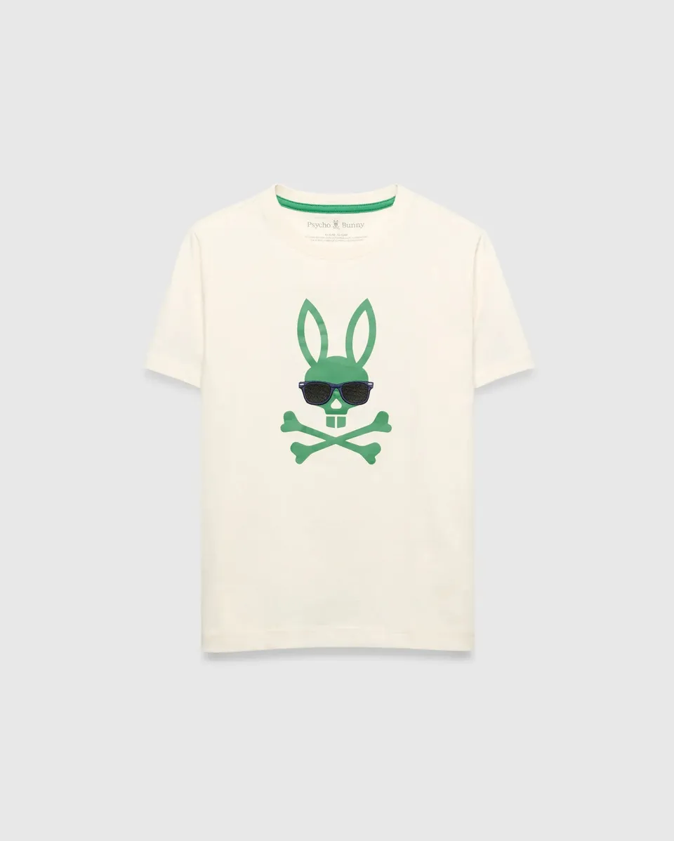 Psycho Bunny Kids Tees Sunny Graphic Tee maglietta bianca in cotone Pima