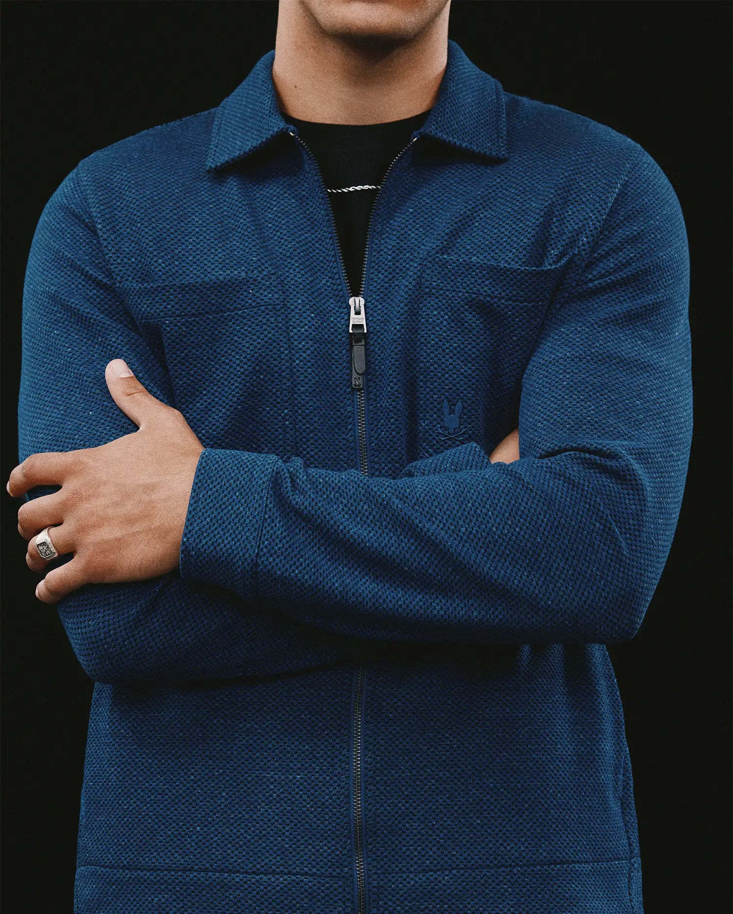 Psycho Bunny Jackets Men's Marc Textured Overshirt sovracamicia blu testurizzata