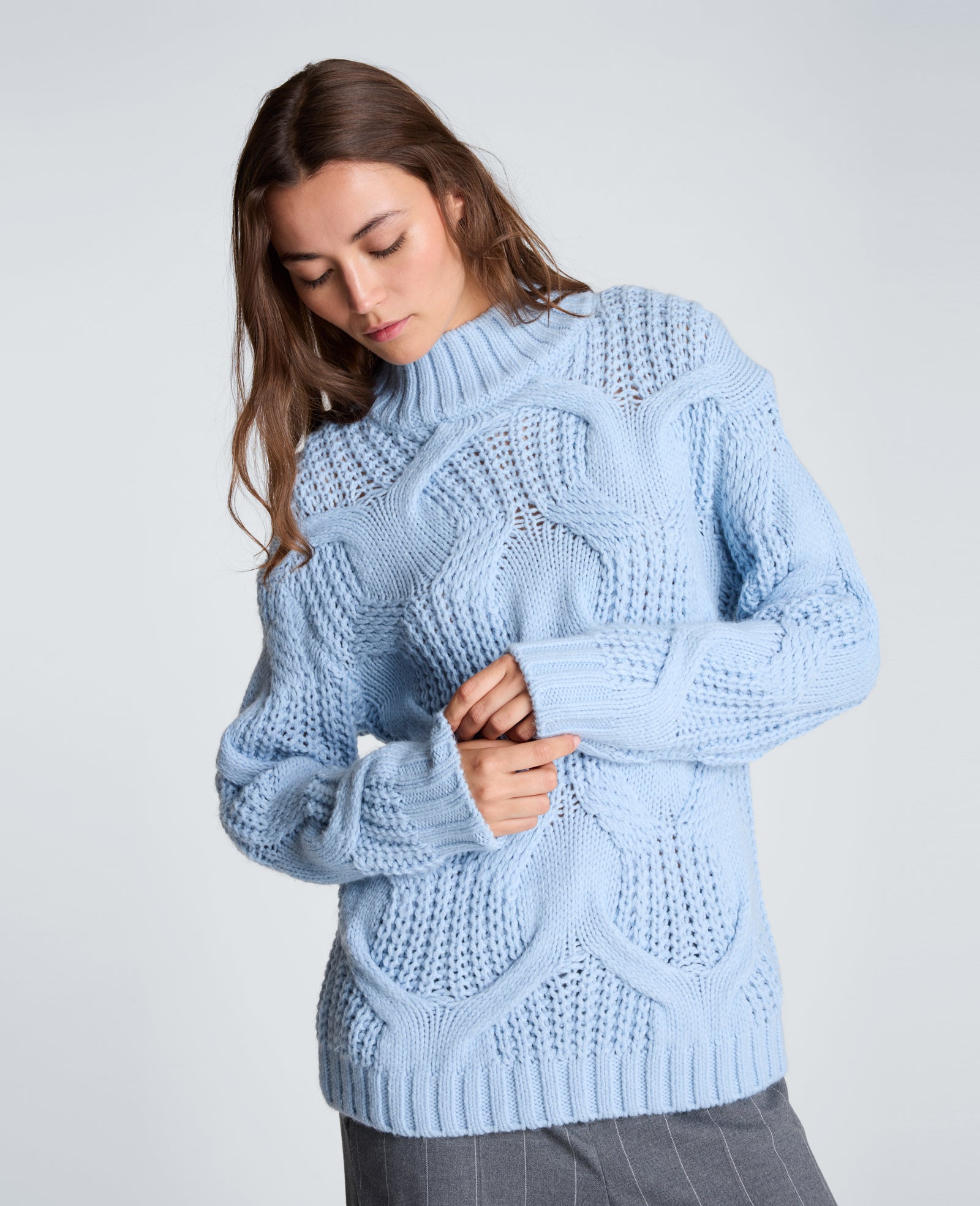 Kenneth Cole Reaction Clothing Oversized Cable Mock Neck Sweater maglione blu oversize